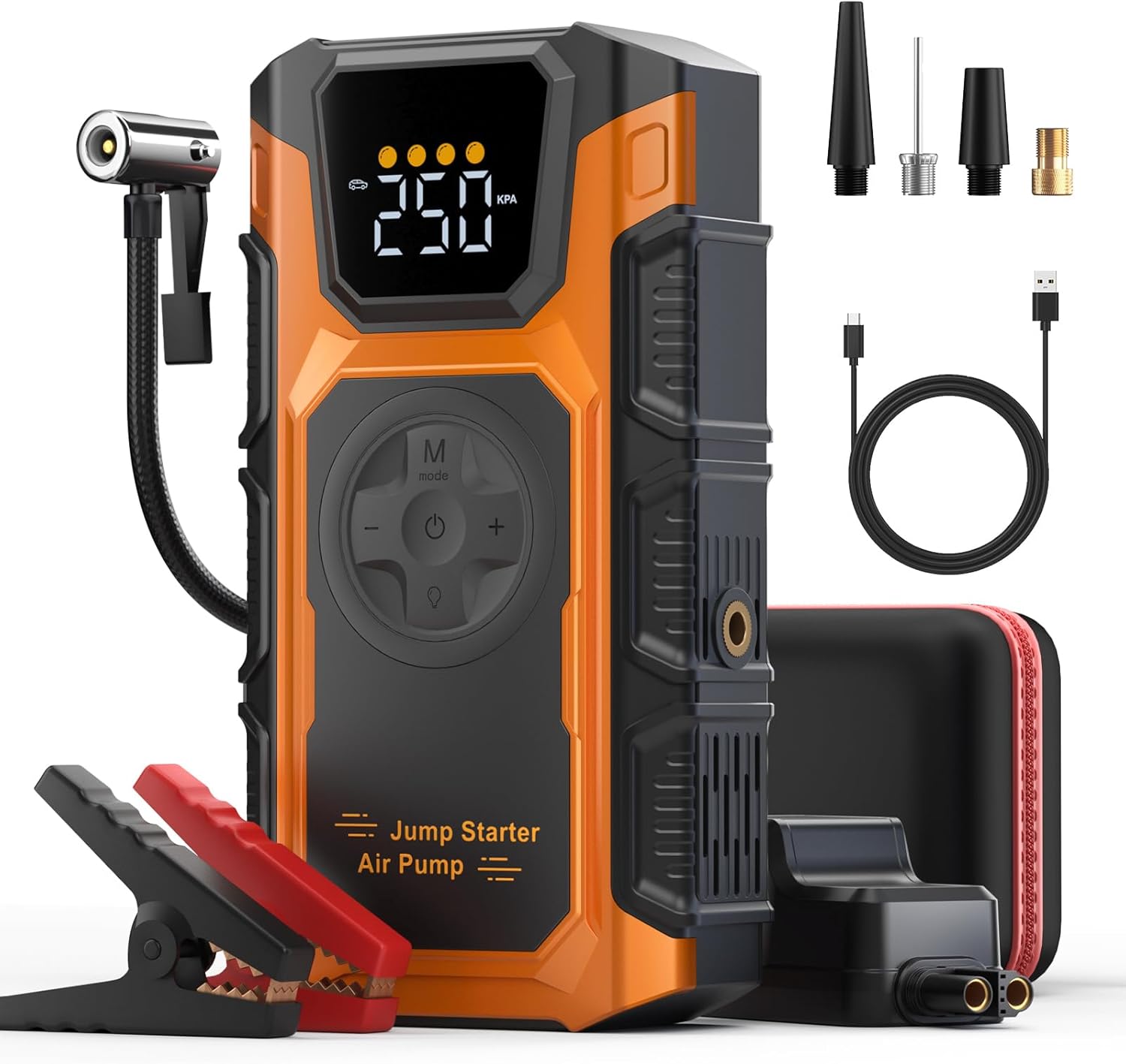 Jump Starter with Air Compressor, 5000A Car Charger Power Jump Box Start 12V Vehicles(Up to 8.5L Gas7.0L Diesel Engines) Portable Car Booster Jumper Pack Combo150 PSI Tire Inflator