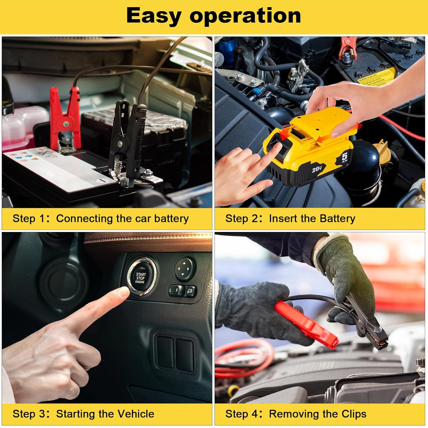 Jumper Cable Clamps for DeWalt 20V Battery Jump Starter, 2.0FT 8AWG Car Battery Jumper Cable with Adapter, Automotive Battery Booster Cable for Tools used to Jump Start a Car