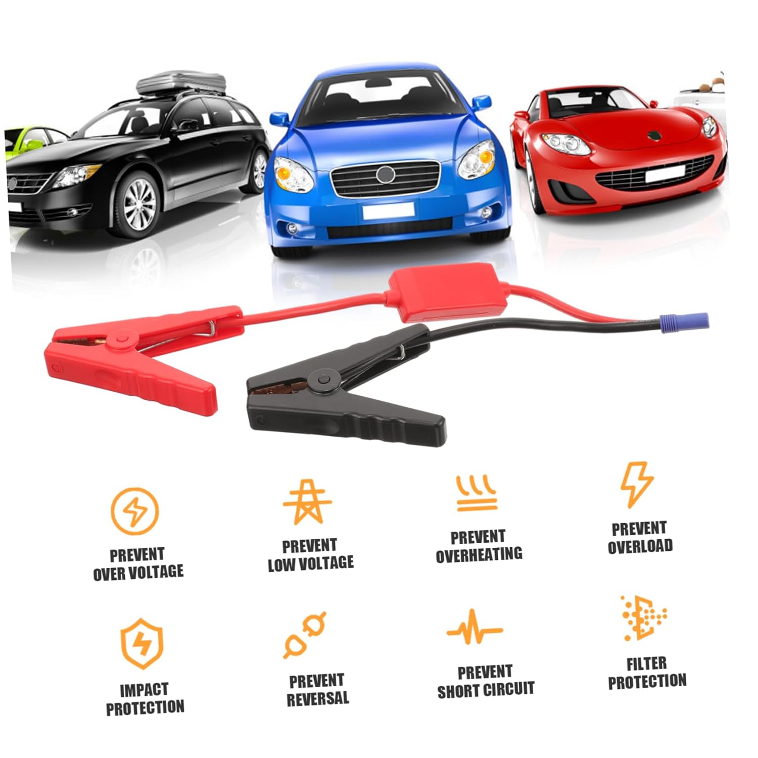 Luxshiny Portable Car Jump Starter Booster Cable with Battery Clamps Emergency Lightweight Design Multi Functional with Reverse Protection for Cars Motorcycles Boats