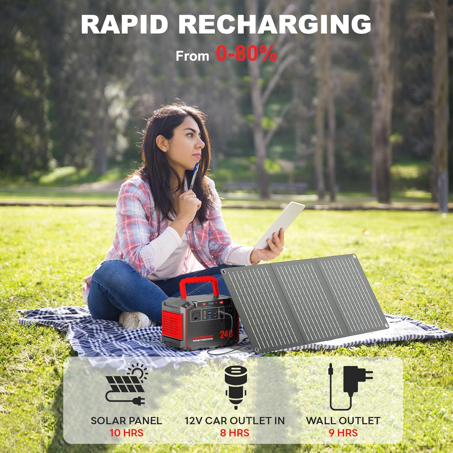MARBERO 296Wh Solar Generator with Solar Panel Included 300W Portable Power Station with 60W Foldable Panel Set Solar Power Bank with AC Outlets for Camping Home Backup Outdoor Emergency Travel