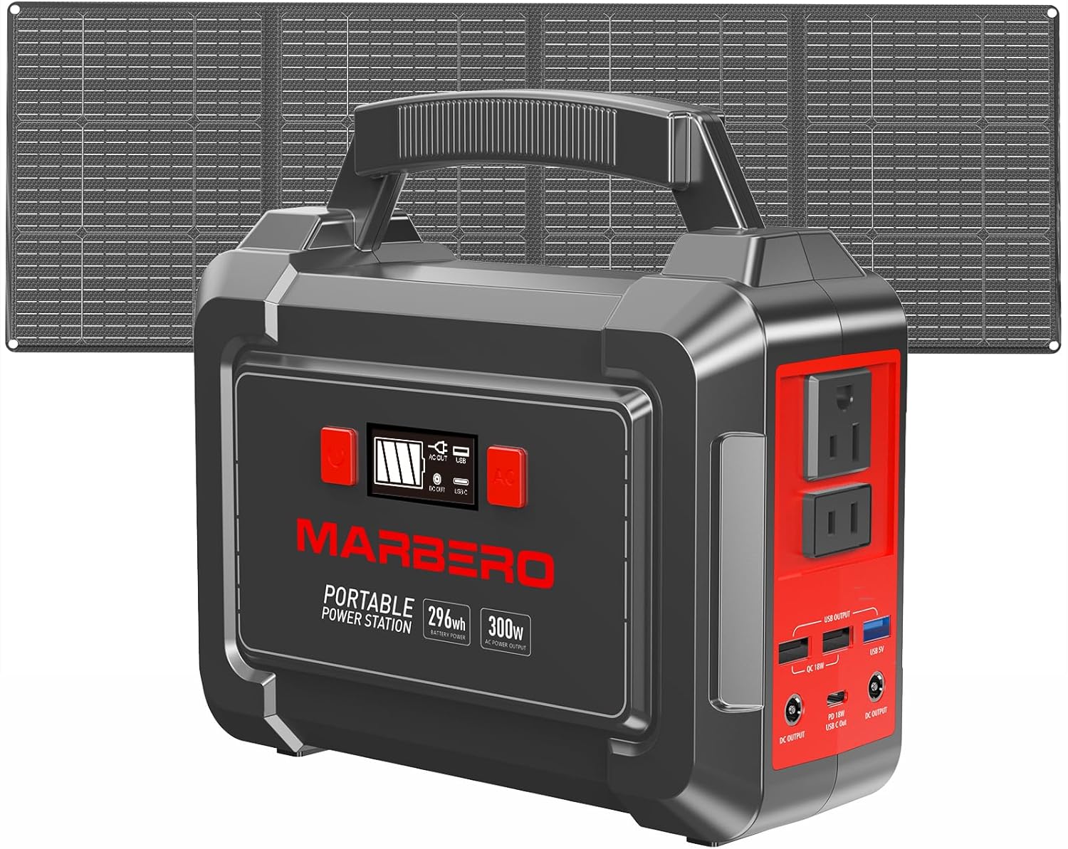 MARBERO Solar Generator 167Wh Camping Portable Power Station 200W Peak with Foldable Solar Panels 30W with AC Outlet 110V Multi-Port LED Flashlights for CPAP Home Camping Hurricane Emergency