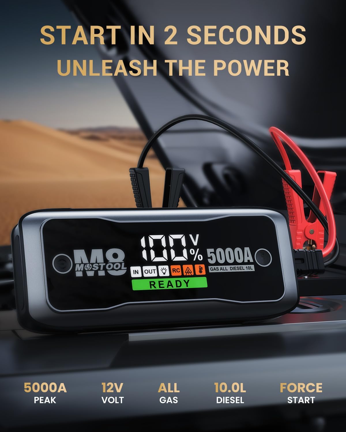 MOSTOOL M6 Car Jump Starter, 3000A Peak 12V Battery Jump Starter Power Pack with LED Display, Compact Portable Jumper Starter Jump Box for Car Battery, for All Gas Engines and Up to 8.0L Diesel