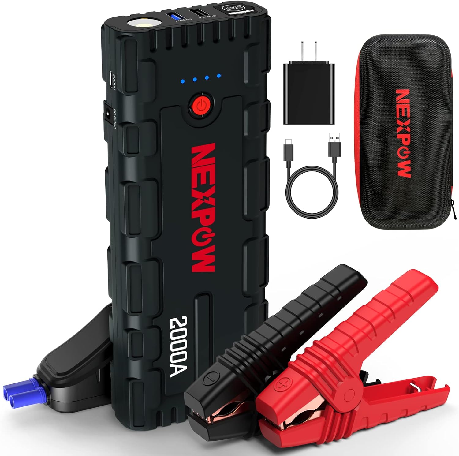 NEXPOW 2000A Peak Car Jump Starter with USB Quick Charge 3.0 (Up to 7.0L Gas or 6.5L Diesel Engine), 12V Portable Jump Box, Battery Booster with Built-in LED Light