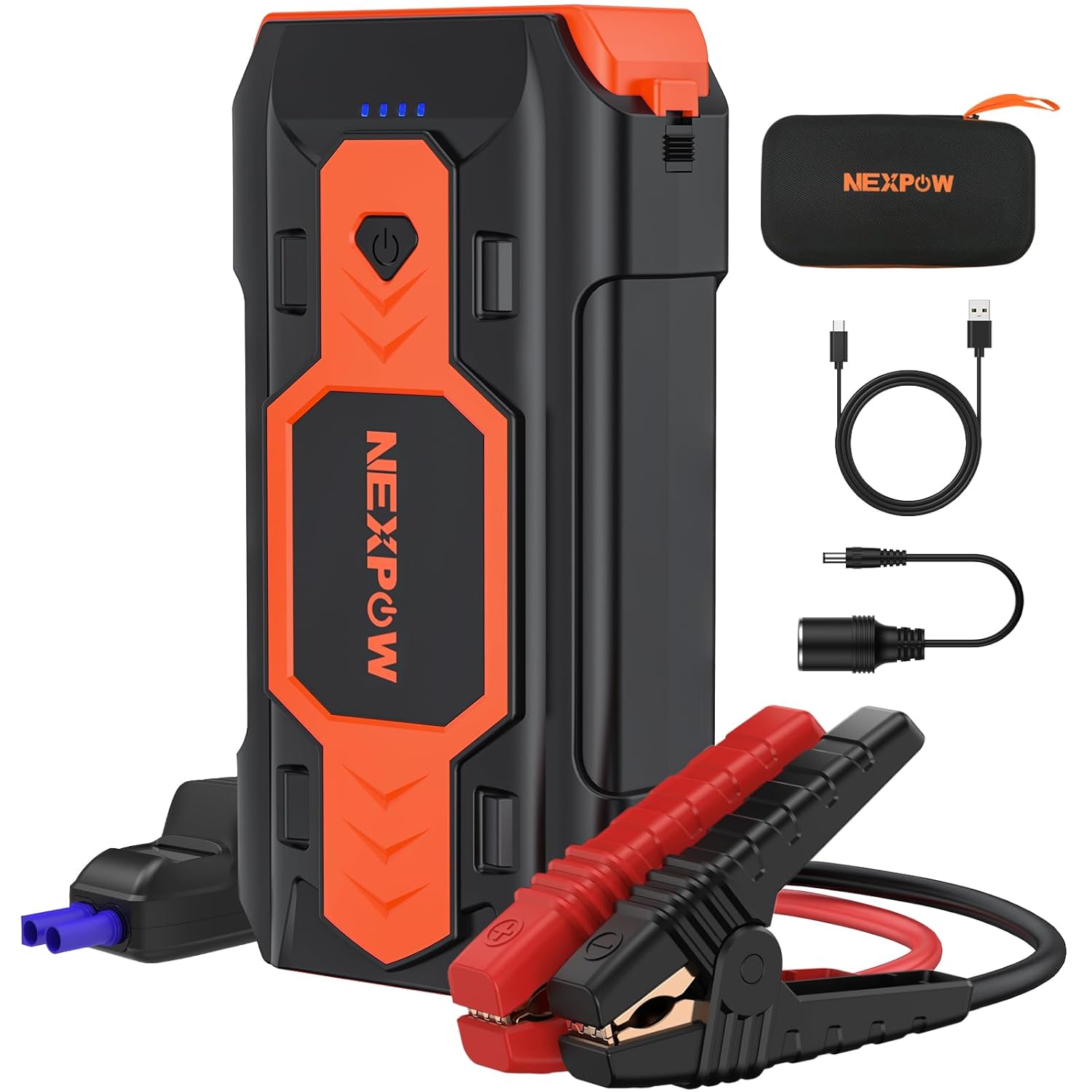NEXPOW Battery Jump Starter 3000A Car Jump Starter (up to 8.0L Gas/8L Diesel Engines) 12V Car Battery Booster Pack with USB Quick Charge 3.0 and 4 LED Modes Red Blue Warning
