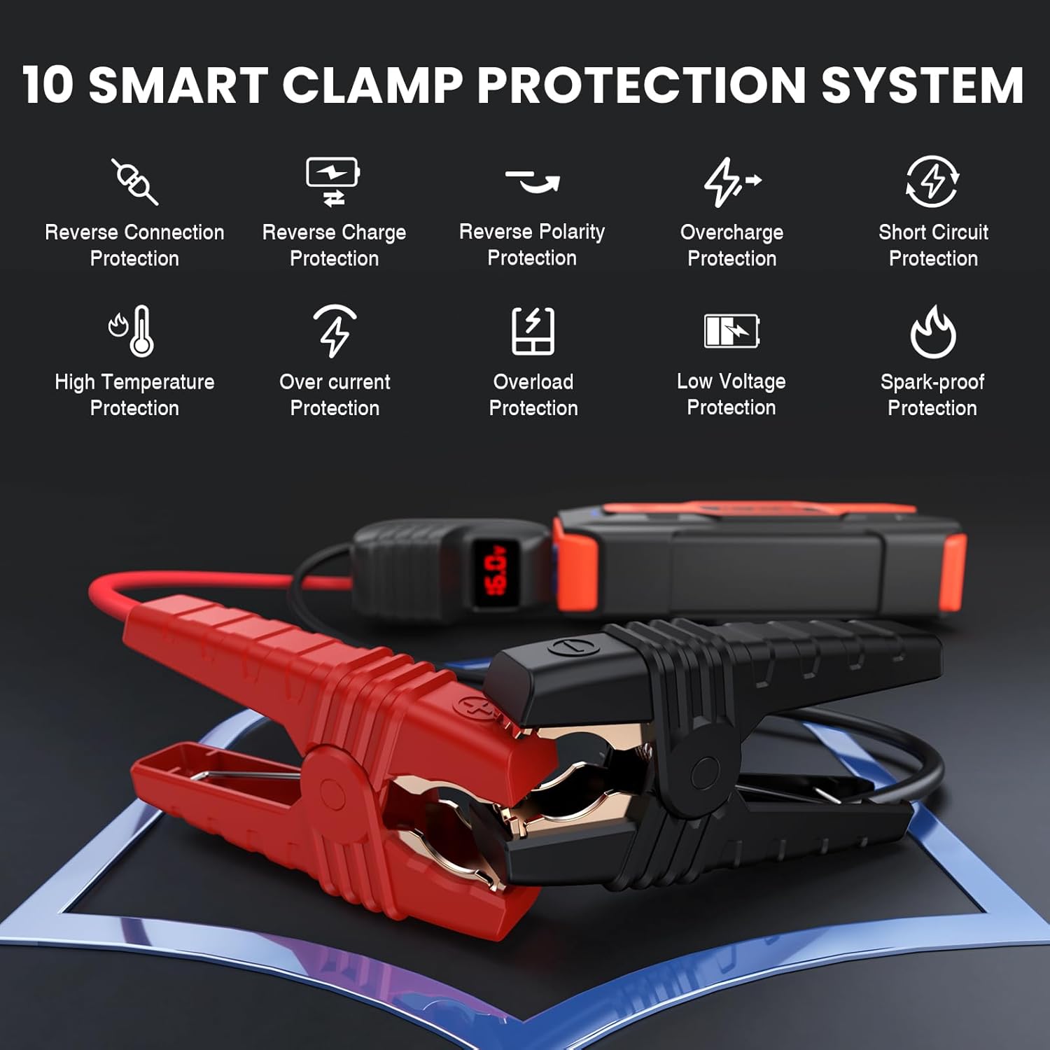 NEXPOW Battery Jump Starter 3000A Car Jump Starter (up to 8.0L Gas/8L Diesel Engines) 12V Car Battery Booster Pack with USB Quick Charge 3.0 and 4 LED Modes Red Blue Warning