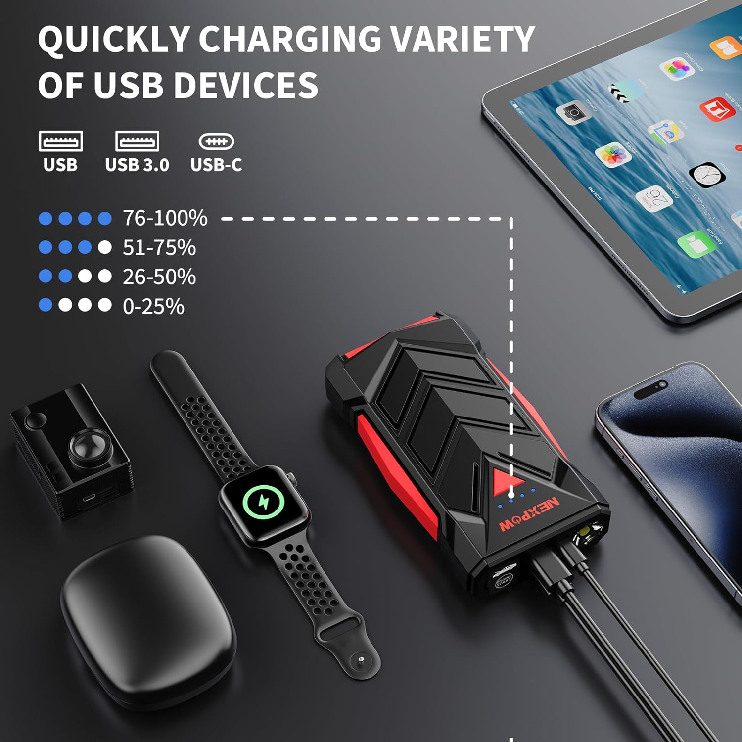 NEXPOW Battery Jumper Starter Portable,12V Car Battery Jump Starter Power Pack with USB Quick Charge (Up to 7L Gas or 5.5L Diesel Engine) Jump Box with Built-in LED Light