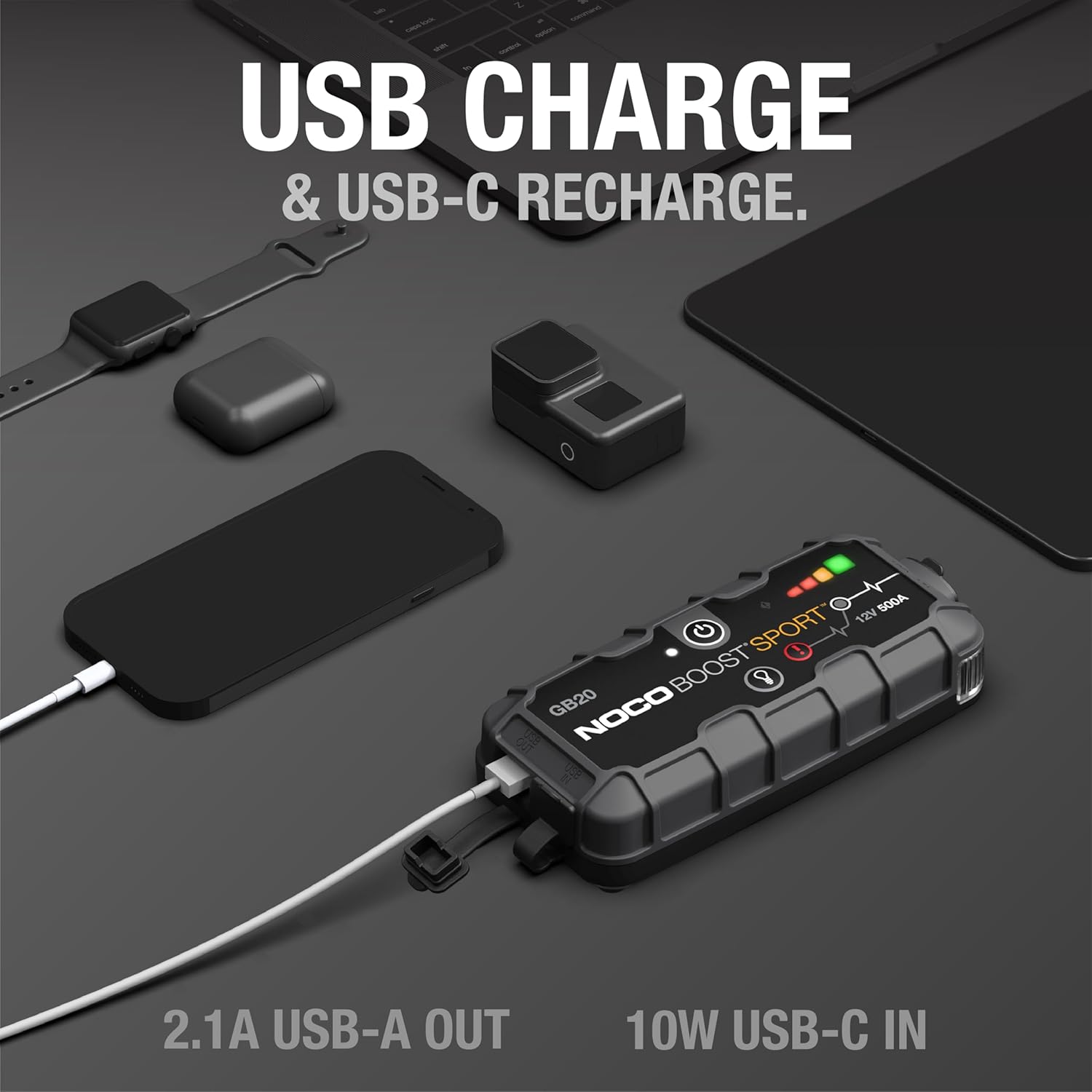 NOCO Boost GB20: 500A UltraSafe Jump Starter – 12V Lithium Battery Booster Pack, Portable Jump Box, Power Bank  Jumper Cables - for 4.0L Gas Engines