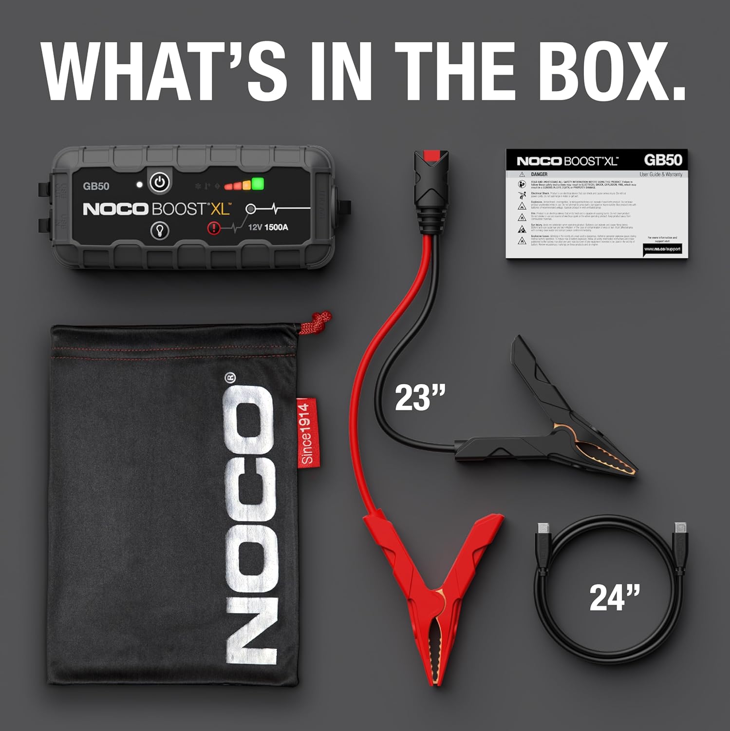 NOCO Boost GB50: 1500A UltraSafe Jump Starter – 12V Lithium Battery Booster Pack, Portable Jump Box, Power Bank  Jumper Cables - for 7.0L Gas and 4.5L Diesel Engines