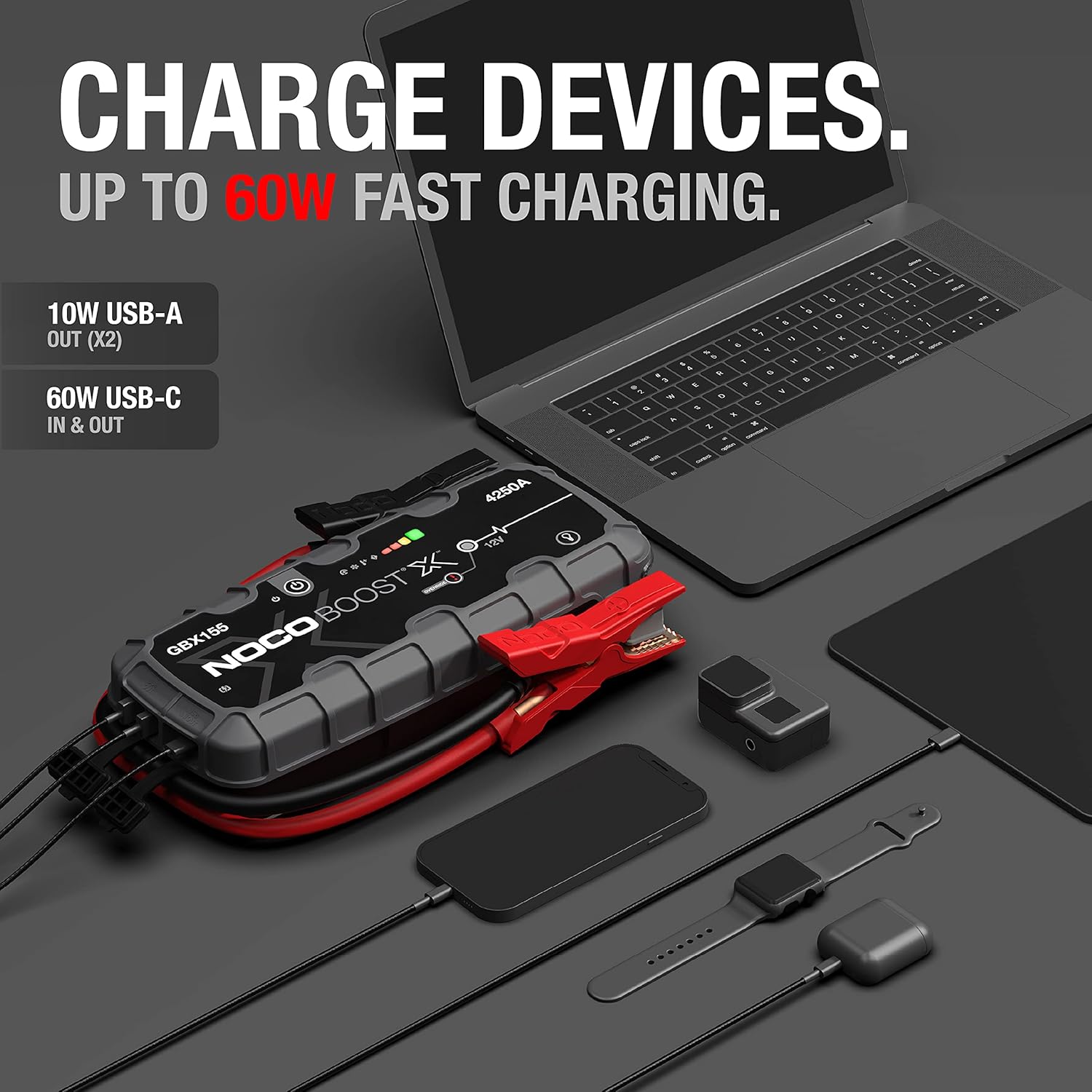 NOCO Boost X GBX155: 4250A UltraSafe Jump Starter – 12V Lithium Battery Booster Pack, Portable Jump Box, Power Bank  Jumper Cables - for 10.0L Gas and 8.0L Diesel Engines