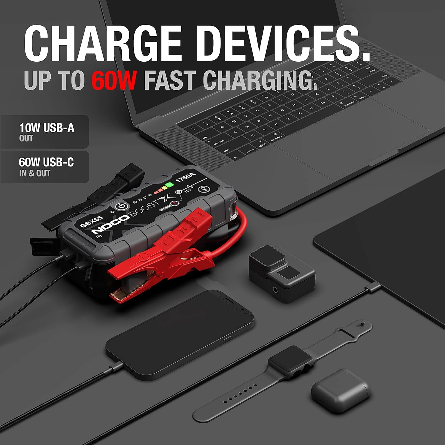 NOCO Boost X GBX55: 1750A UltraSafe Jump Starter – 12V Lithium Battery Booster Pack, Portable Jump Box, Power Bank  Jumper Cables - for 7.5L Gas and 5.0L Diesel Engines