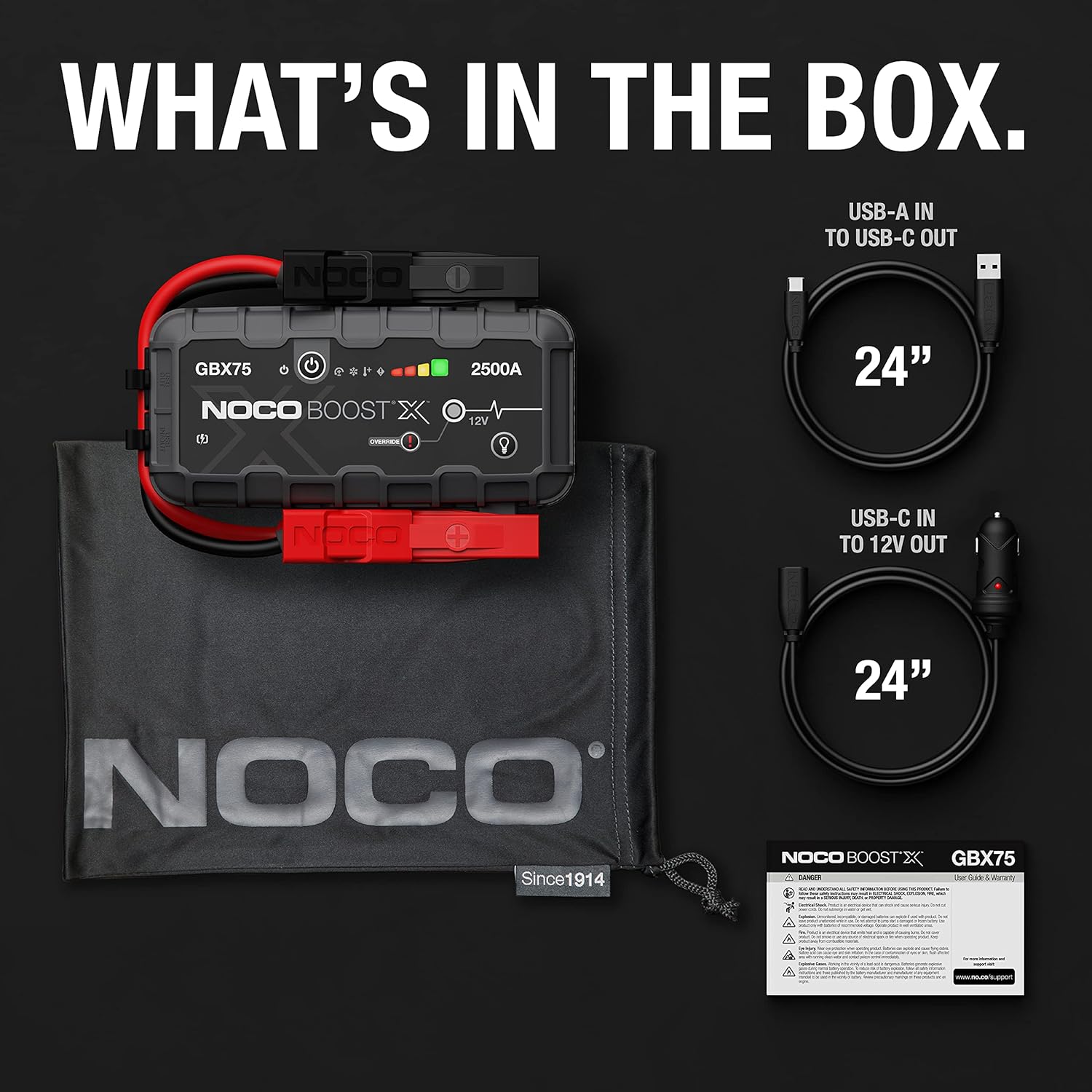 NOCO Boost X GBX75: 2500A UltraSafe Jump Starter – 12V Lithium Battery Booster Pack, Portable Jump Box, Power Bank  Jumper Cables - for 8.5L Gas and 6.5L Diesel Engines