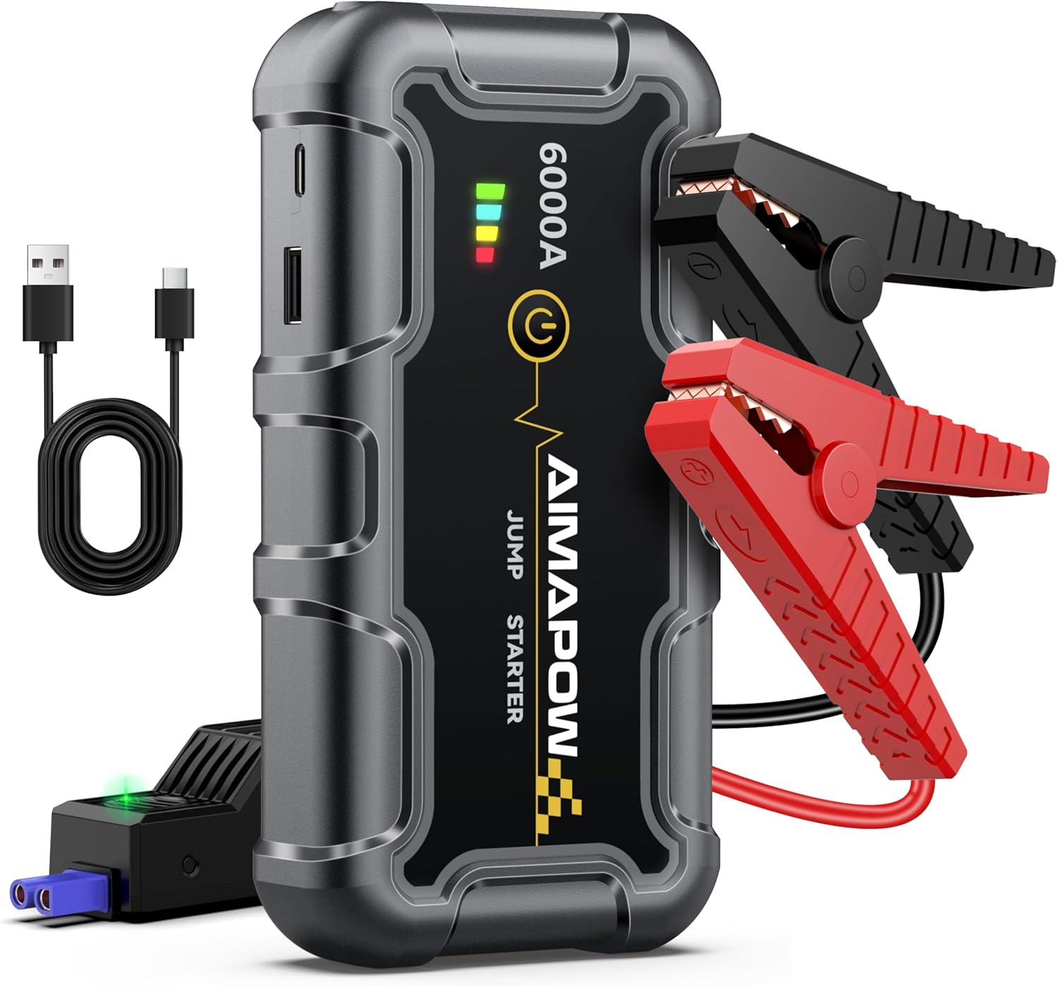 Portable Car Battery Jump Starter 6000A 20000mAh Jump Box, Car Jumper Starter Portable Jumper Cables for car(AllL Gas/10L Diesel), Fast Charge, Lights, Compact
