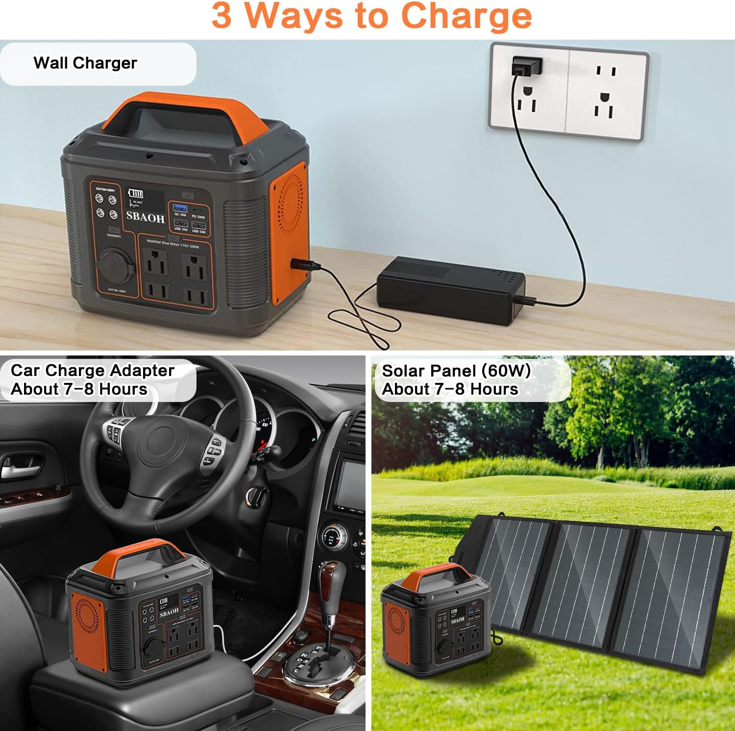 Portable Power Station, 300W 296Wh power station with Quick Charge / 110V AC Outlets/DC Ports and LED Flashlight, Foldable Solar Panel 60W set for Home Outdoor Travel Camping Blackout