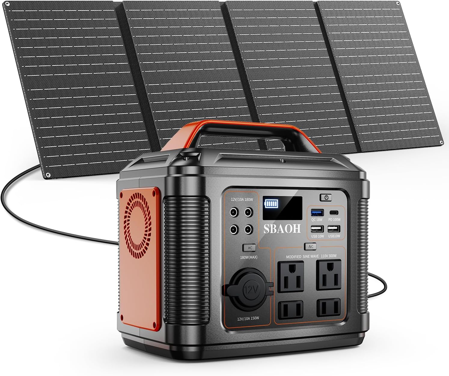 Portable Power Station, 300W 296Wh power station with Quick Charge / 110V AC Outlets/DC Ports and LED Flashlight, Foldable Solar Panel 60W set for Home Outdoor Travel Camping Blackout