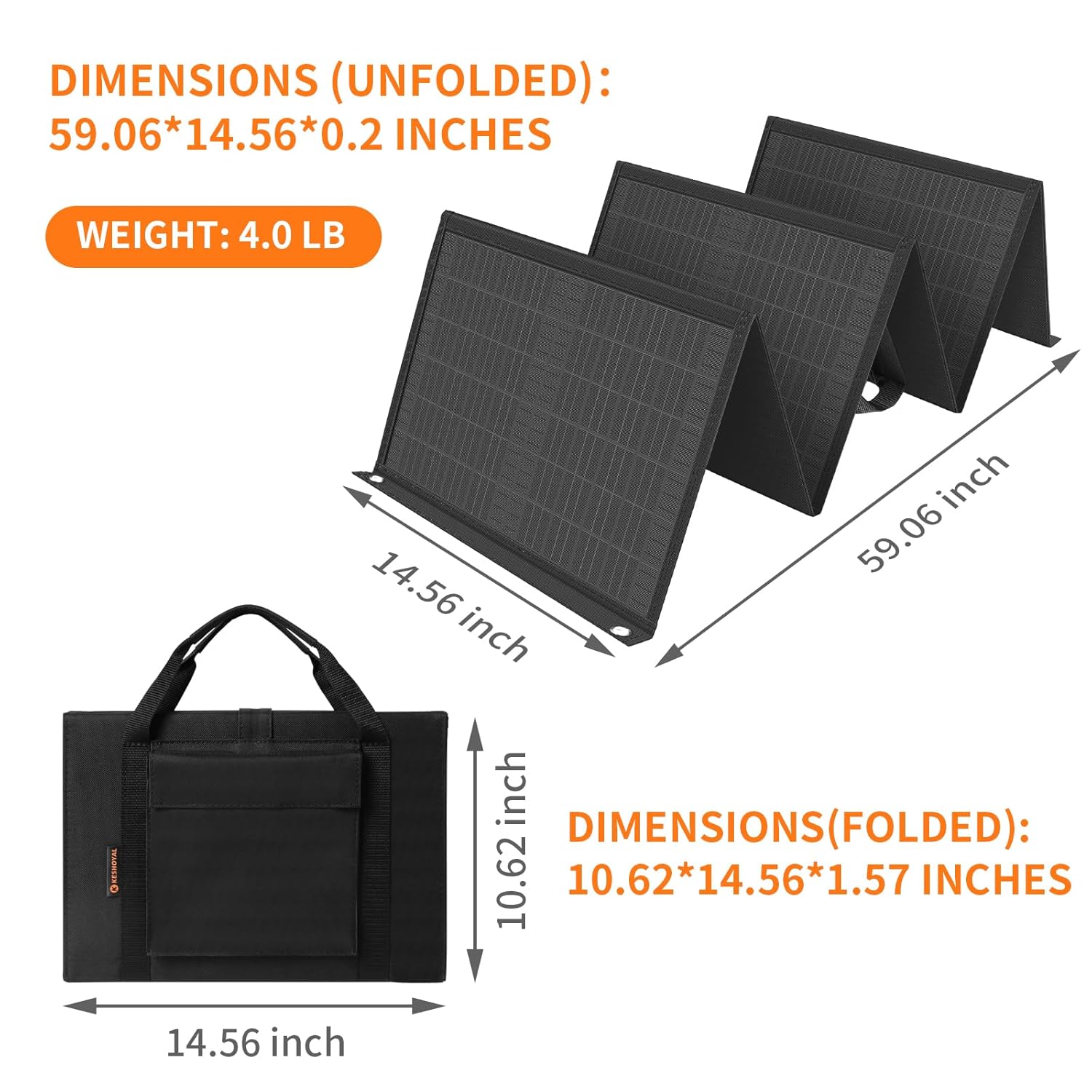 Portable Solar Panel – 60W Foldable Solar Panels with 5V USB and 18V DC for Camping,Cell Phone,Tablet and 5-18V Devices – Compatible with Solar Generators Power Stations