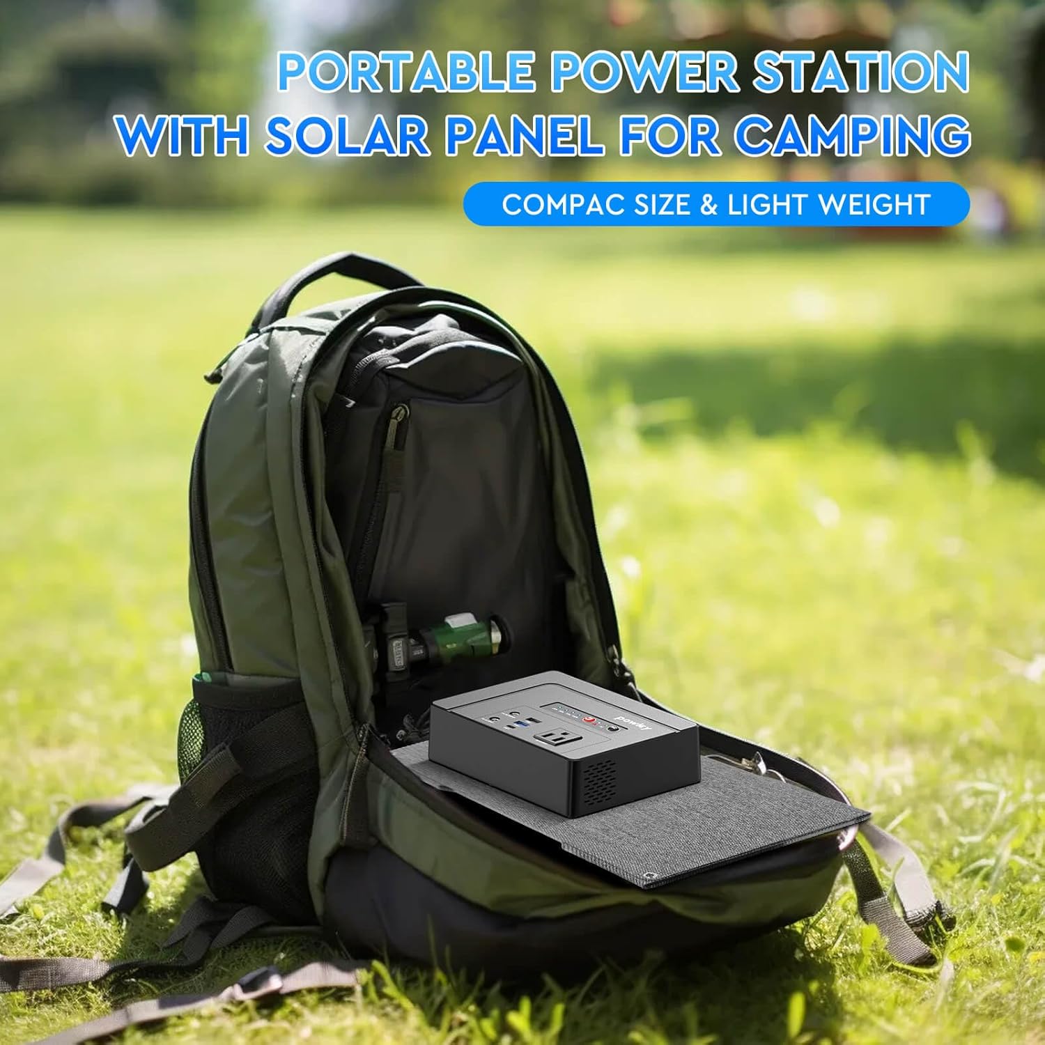 Powkey Solar Generator with Panel,200W Portable Power Station with Solar Panel 40W, 110V Pure Sine Wave DC/USB/AC Outlet Electric Generator Battery Backup for Outdoor Camping Emergency Home