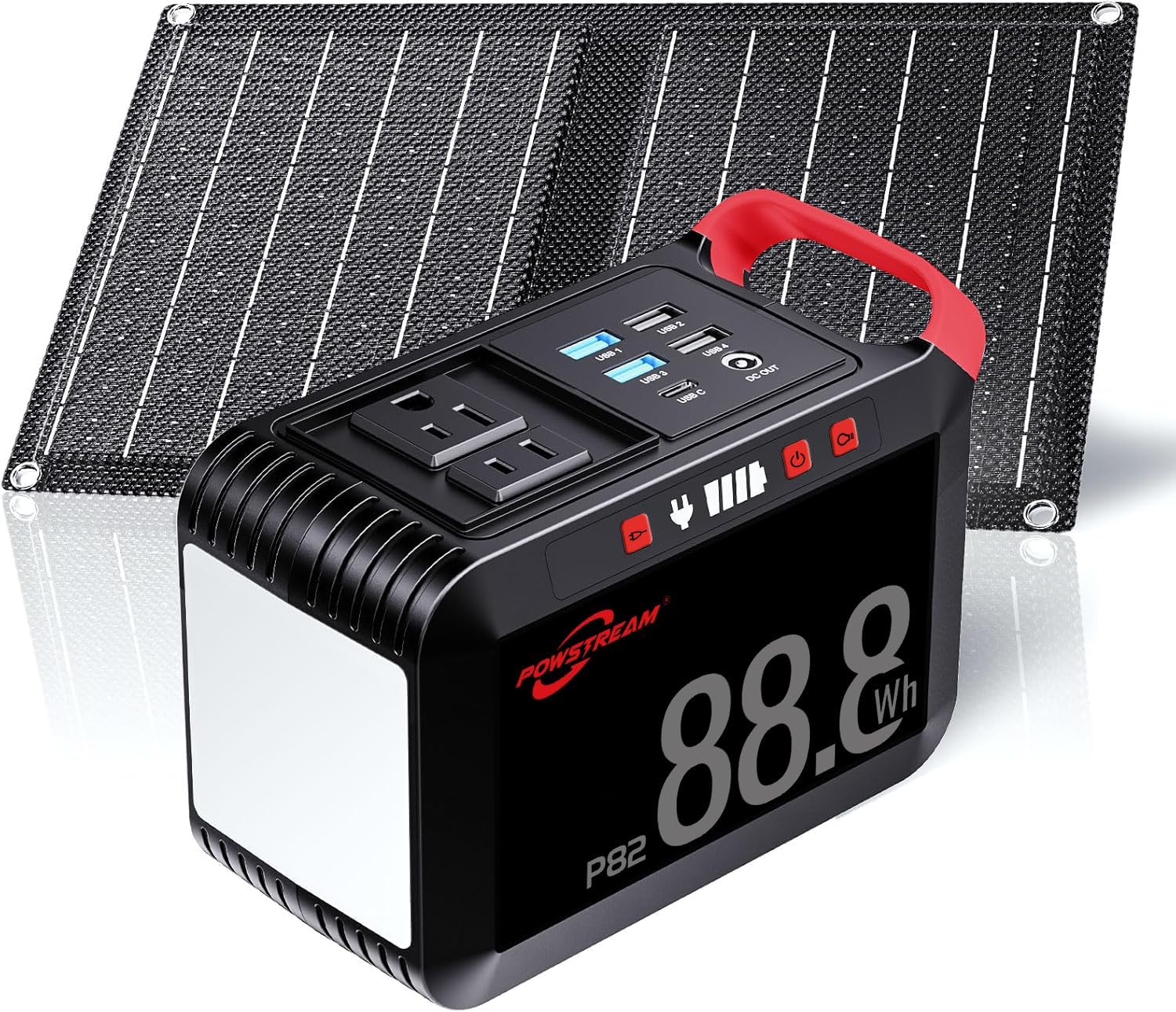 POWSTREAM 24000mAh Solar Generator with AC Outlet 120W Peak, 88.8Wh Portable Power Station with Panels 21W Included and Camping Lantern 248LM, Solar Powered Power Bank for Outdoor Camping Home Backup