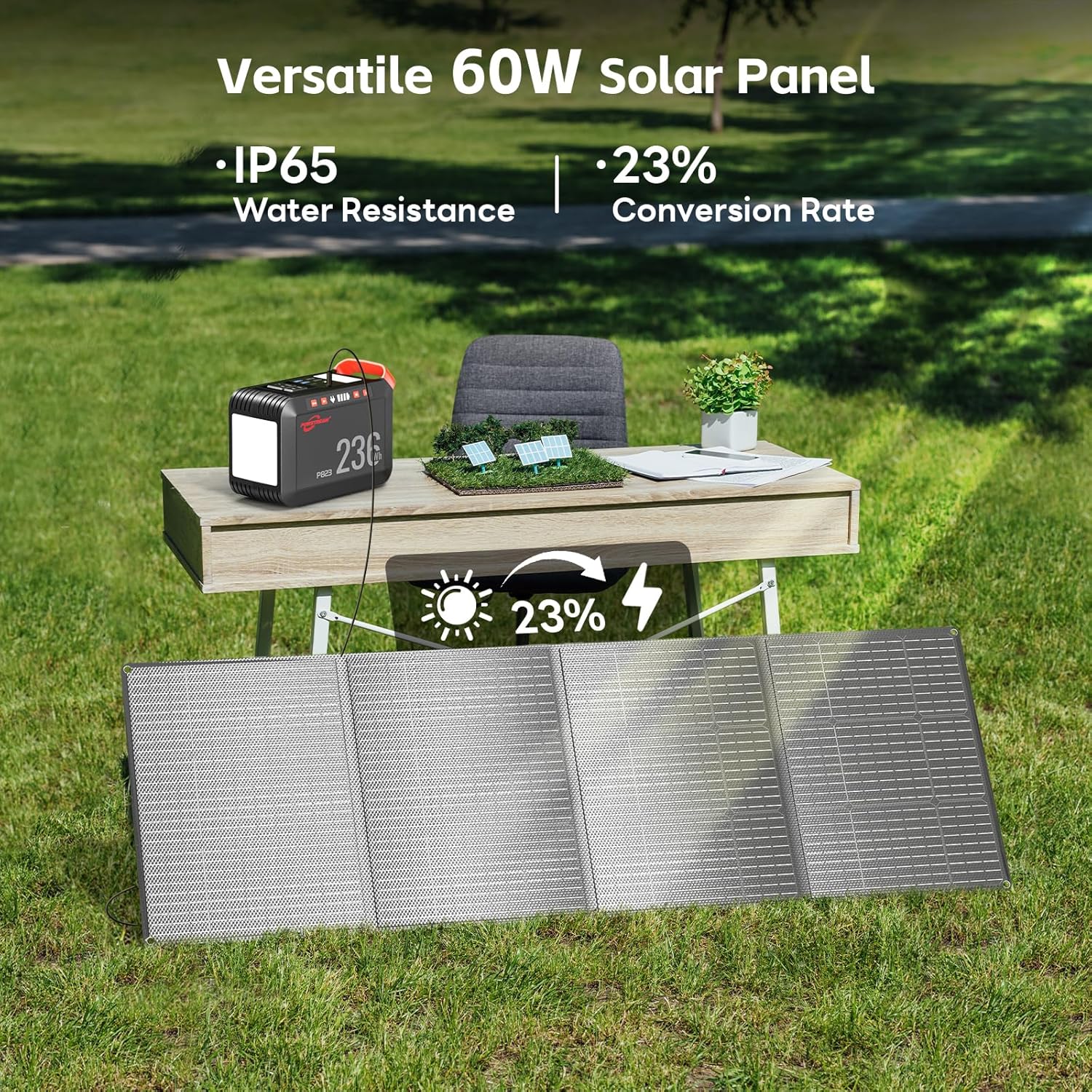 POWSTREAM 24000mAh Solar Generator with AC Outlet 120W Peak, 88.8Wh Portable Power Station with Panels 21W Included and Camping Lantern 248LM, Solar Powered Power Bank for Outdoor Camping Home Backup