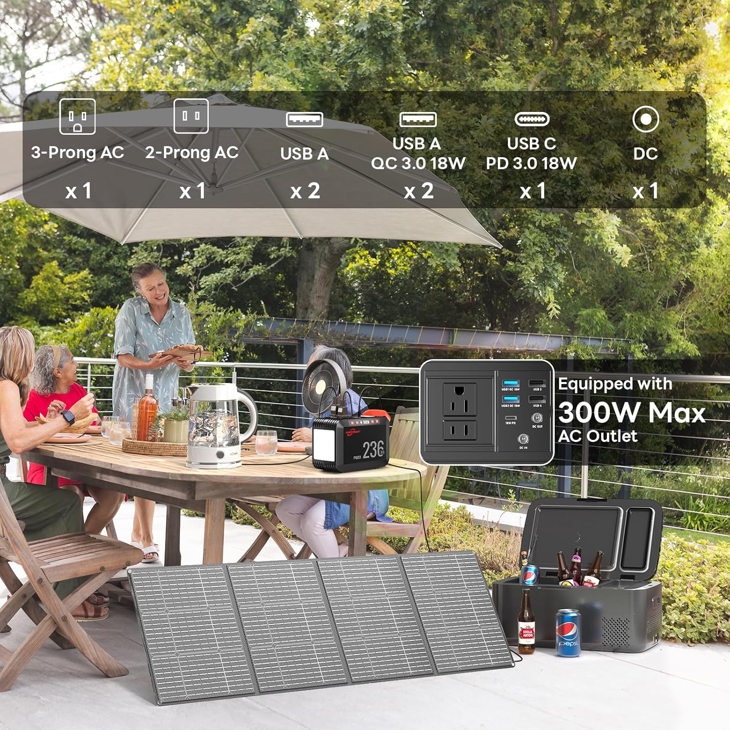 POWSTREAM 24000mAh Solar Generator with AC Outlet 120W Peak, 88.8Wh Portable Power Station with Panels 21W Included and Camping Lantern 248LM, Solar Powered Power Bank for Outdoor Camping Home Backup