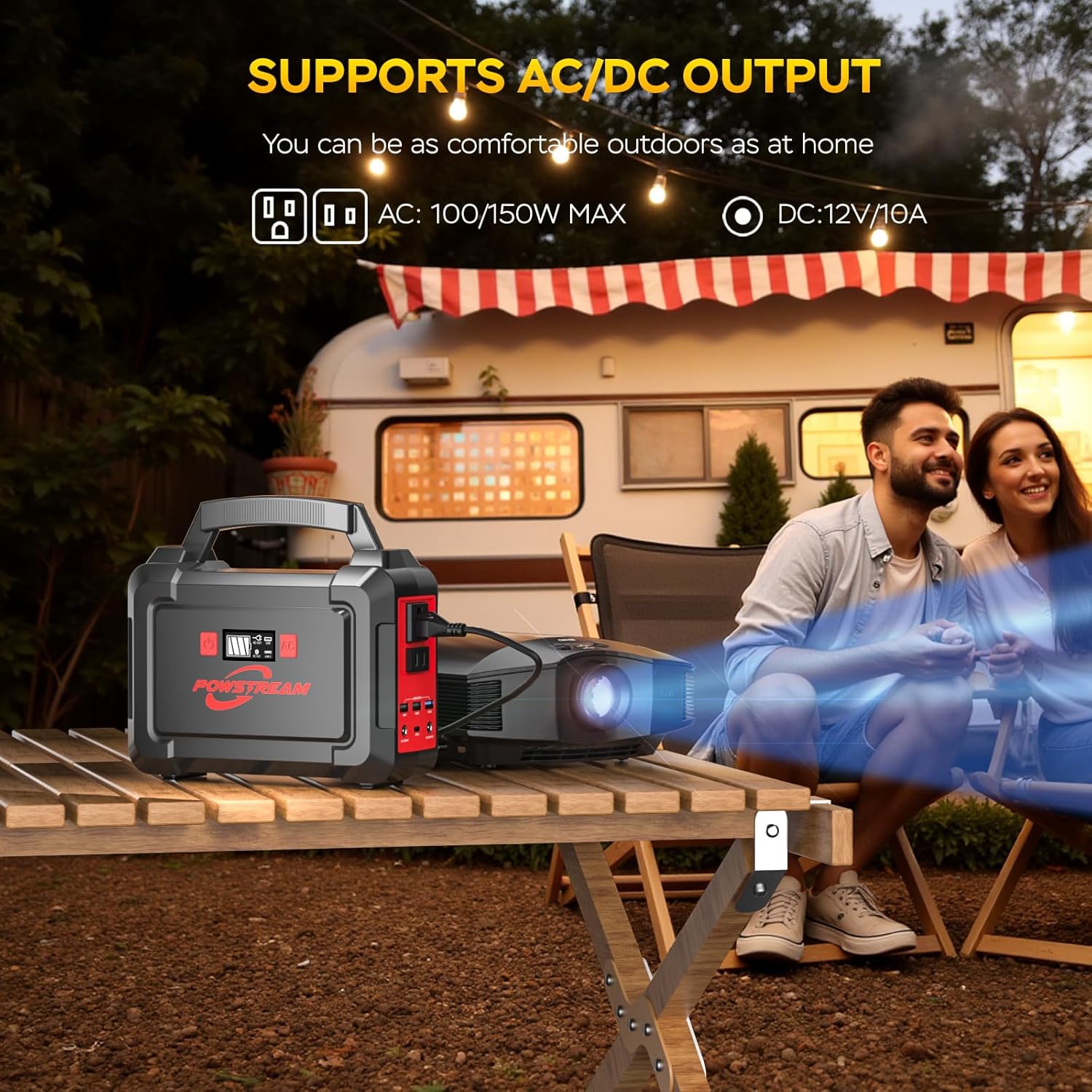 POWSTREAM 300W Solar Powered Generator 296Wh Portable Power Station with Solar Panel Foldable 60W Included, Battery Charger Power Bank with AC Outlet for RV Trip Camping Emergency Home Outage CPAP