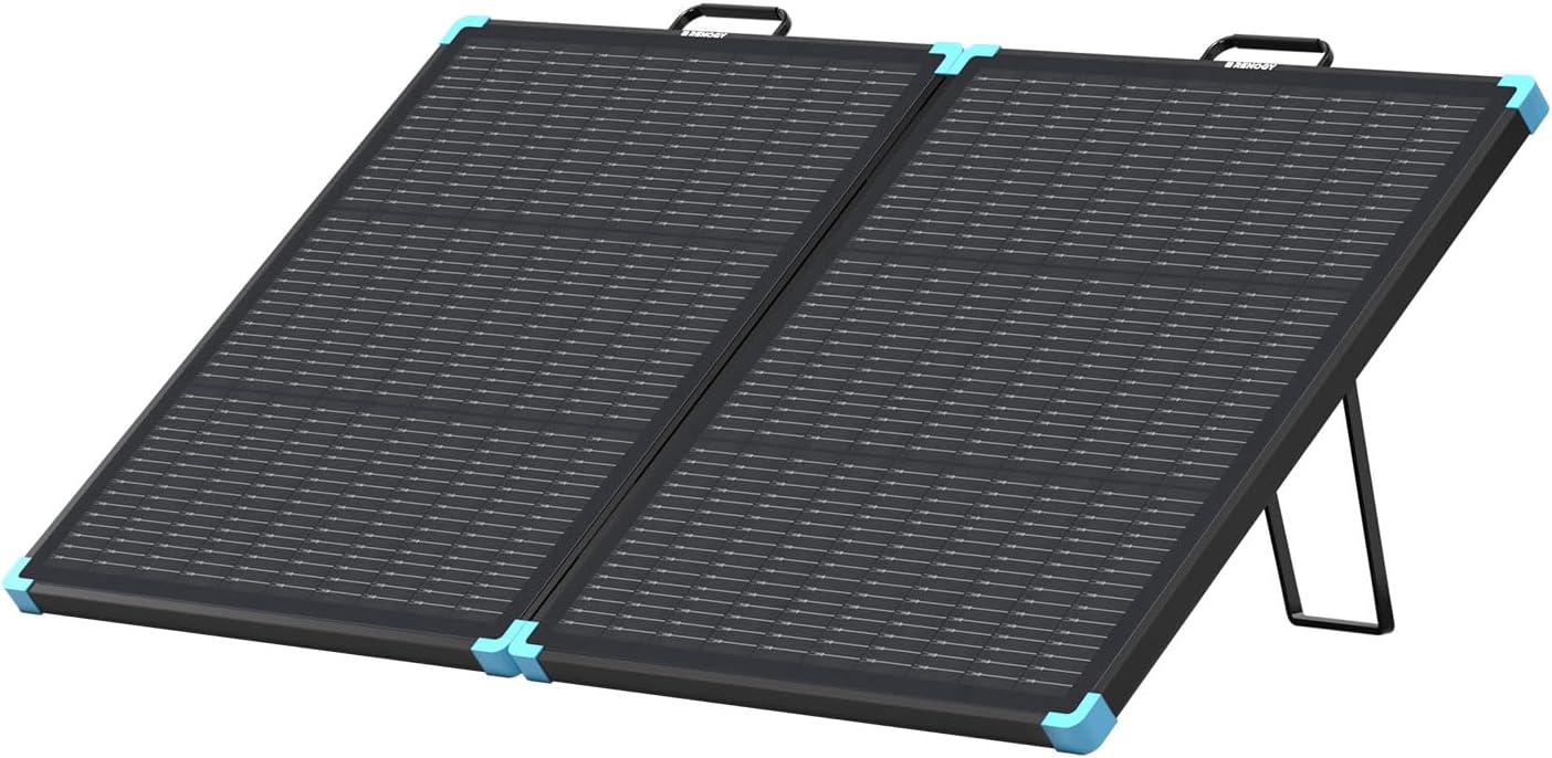 Renogy Solar Panels, 100W Portable Lightweight Solar Suitcase, N-Type 25% High Efficiency Foldable Panel 24.64x20.62, Fast Setup with Kickstands, IP67 Waterproof for RV Camping Off-Grid Blackouts