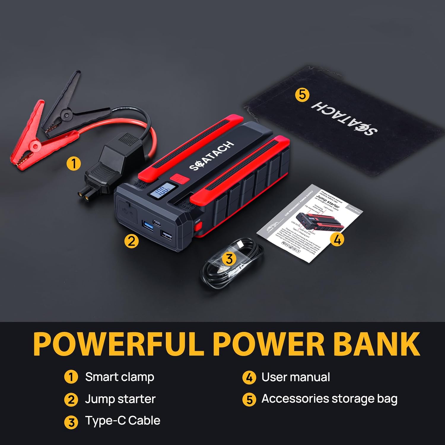 Scatach 002 4000A Car Battery Jump Starter,12V Jump Starter Battery Pack (up to 10.0L Gasoline and 8.0L Diesel Engine), Portable Jump Box with LED Display, 3 Modes Flashlight and Jumper Cable