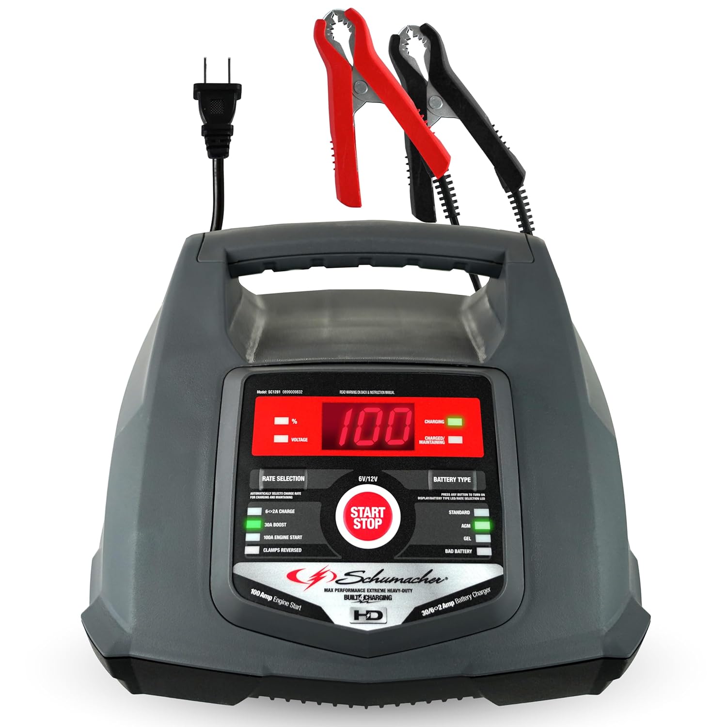 Schumacher Electric Fully Automatic Car Battery Charger  Engine Starter - 6V / 12V Battery Charger  Maintainer - for Standard, AGM, Gel  Deep-Cycle Batteries - Reverse Hook-Up Protection - SC1281