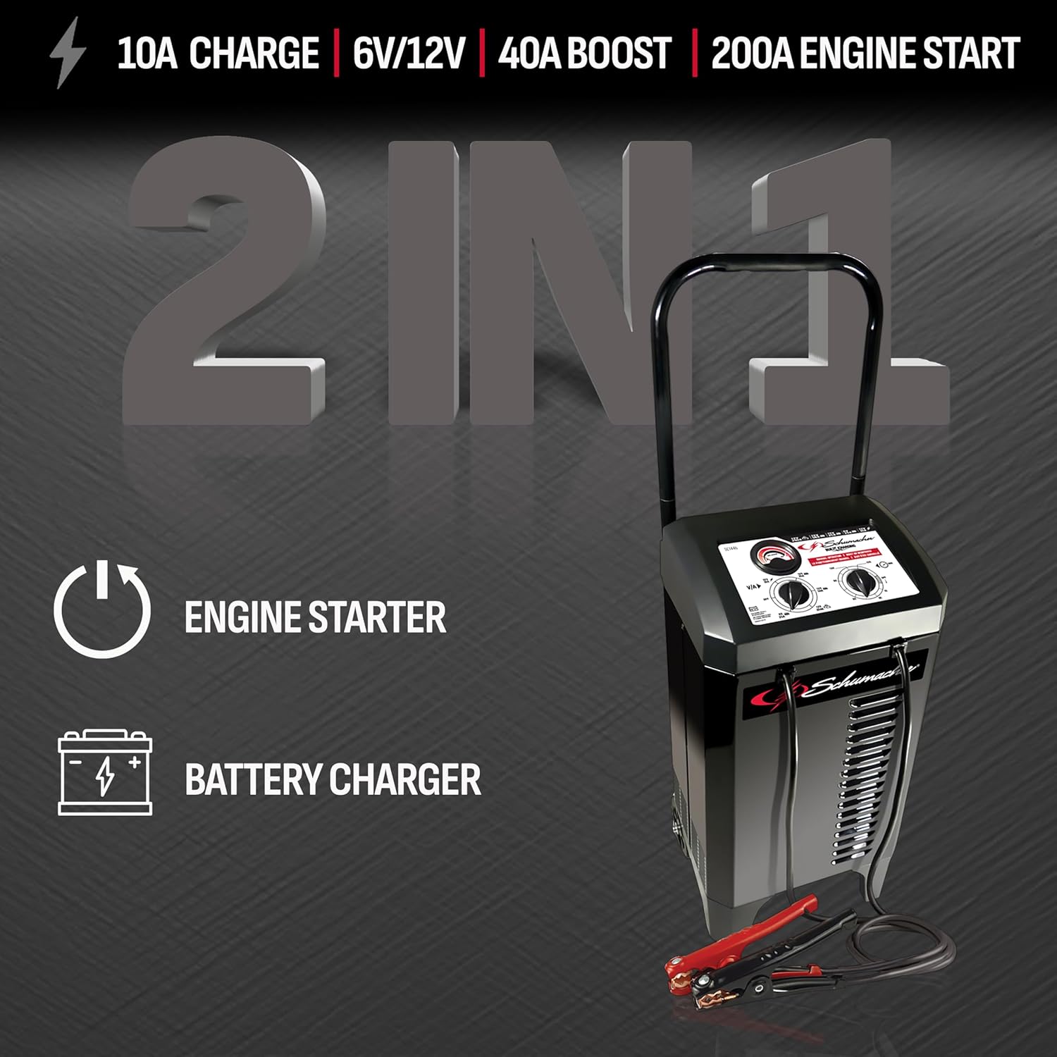 Schumacher Electric Manual Battery Charger  Engine Starter – 6V/12V 200A Heavy-Duty Auto Battery Charger with 40A Boost Mode, Color-Coded Clamps, 6-Foot Output Cables  Rugged Design SC1446