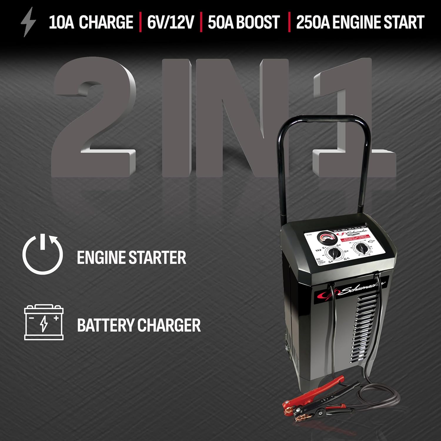 Schumacher Electric Manual Battery Charger  Engine Starter – 6V/12V 200A Heavy-Duty Auto Battery Charger with 40A Boost Mode, Color-Coded Clamps, 6-Foot Output Cables  Rugged Design SC1446