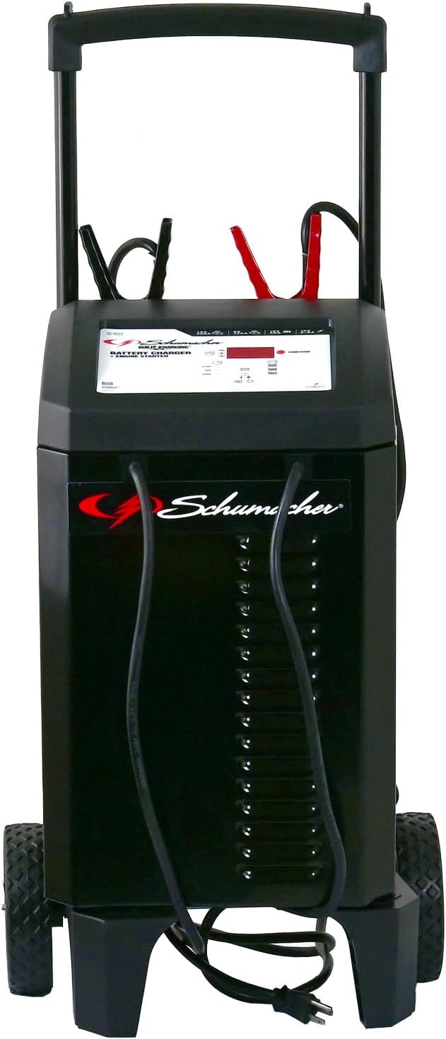 Schumacher Electric Wheeled Battery Charger and Engine Starter, SC1632, 4-in-1, Fully Automatic, 225 Craniking Amps, 40 Amp Boost Mode, 6 Volt, 12 Volt, for Car, SUV, Truck, and Marine Batteries