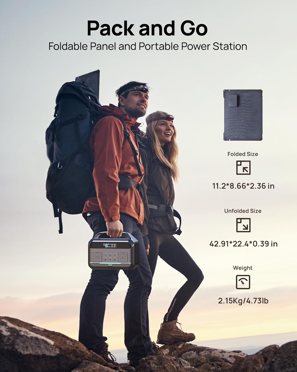 Solar Generator 600W (1200W Surge), Portable Power Station with 100W Solar Panel, 576Wh (180,000mAh) LFP Battery with AC  DC Outlets, 1Hour Fast Charging for Home  Emergency, Camping  RVs, CPAP
