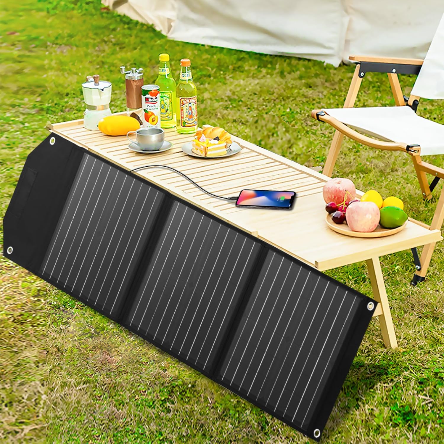 Takki 30W Solar Panel, Foldable Solar Panel Battery Charger Kit with USB DC Type-C Ports for Phones Laptop Portable Power Station Generator Camping Tent Home Off-Grid RV Outdoor, 10 Connectors