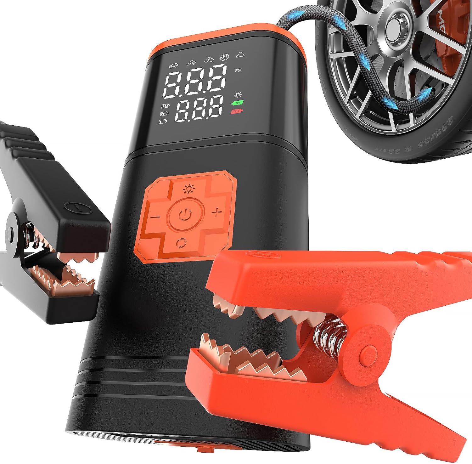 Tire Inflator Portable Air Compressor Car Battery Jump Starter Combo 150 PSI 3000 Amp Jumper Box Cordless Mini Bike Tire Pump, 12V Air Pump for Car, Motorcycle, Bicycle, Balls with LED Light