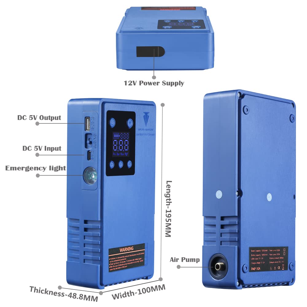 Tire Inflator Portable Air Compressor with Jump Starter 12V Battery Booster Air Pump Car Tires Accessories Tire Pump with Digital Pressure Gauge with Power Bank Multifunctional Integrated Machine