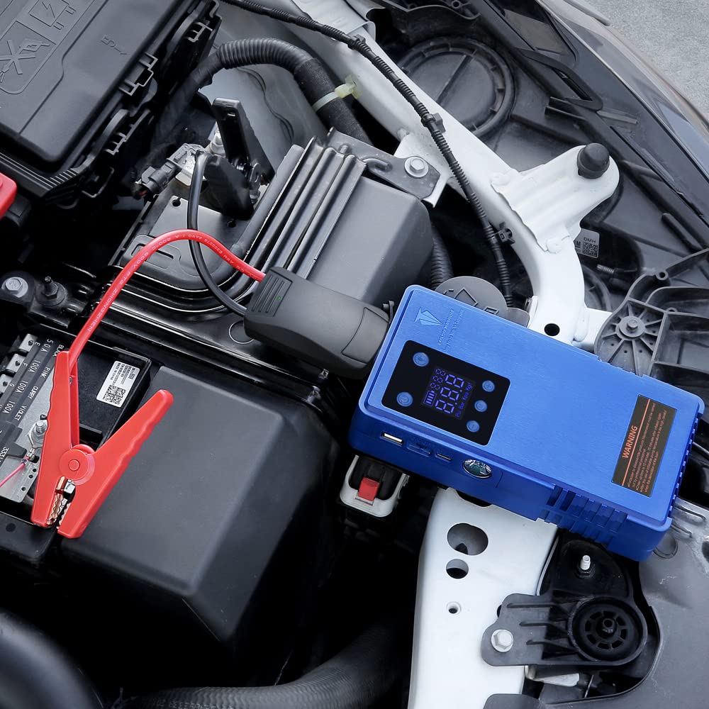 Tire Inflator Portable Air Compressor with Jump Starter 12V Battery Booster Air Pump Car Tires Accessories Tire Pump with Digital Pressure Gauge with Power Bank Multifunctional Integrated Machine