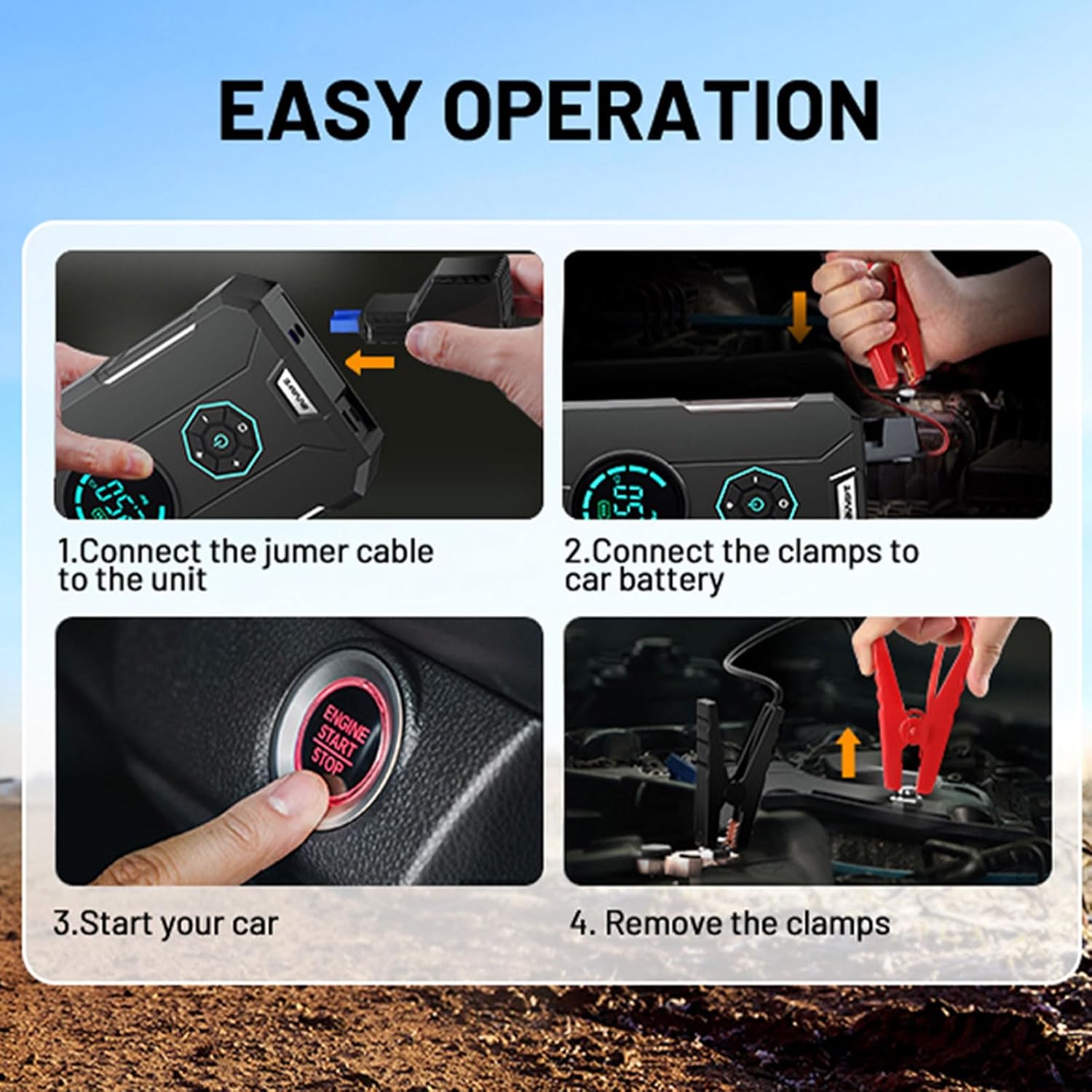 Tire Inflator Portable Air Compressor with Jump Starter,14.8 V Portable Car Battery Charger Jump Starter Box with Digitally Display and Led Light,150PSI Air Pump for Car Tires Motorcycle,Bike,Balls