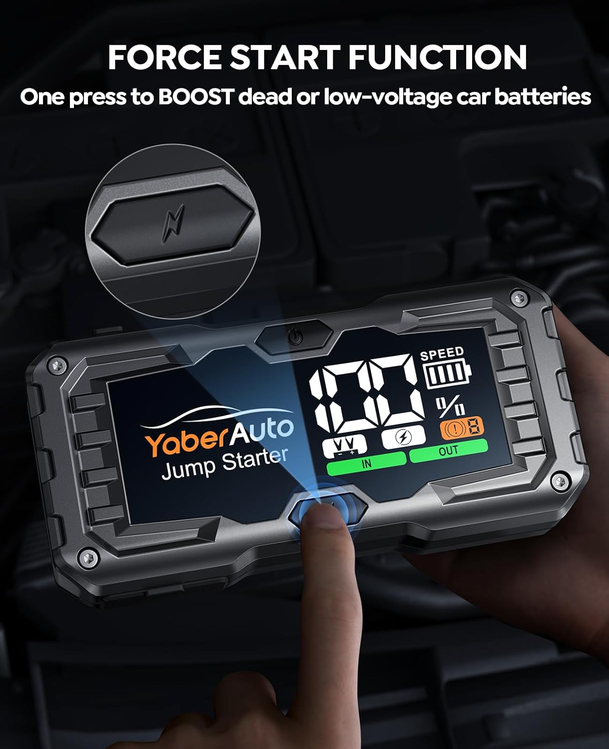 YaberAuto Car Battery Jump Starter 6000A Jump Box (10.0L Gas/9.0L Diesel) Portable Car Jump Starter Pack, 12V Battery Jumper Starter Portable, Fast Charge, 160W DC, 4-Mode Lights