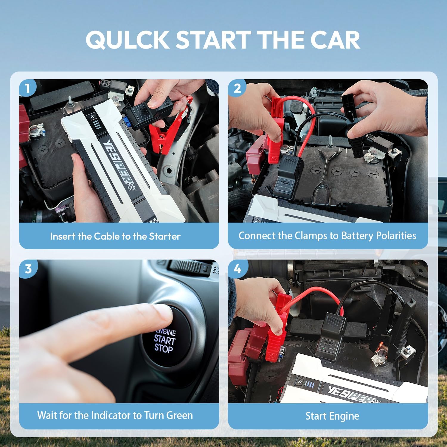 YESPER Car Jump Starter- 4120A Peak Portable Car Starter (All Gas, up to 10.0L Diesel Engine) with Booster, 12V Jump Box Jump Pack with Carry Case DSLI Safe Tech