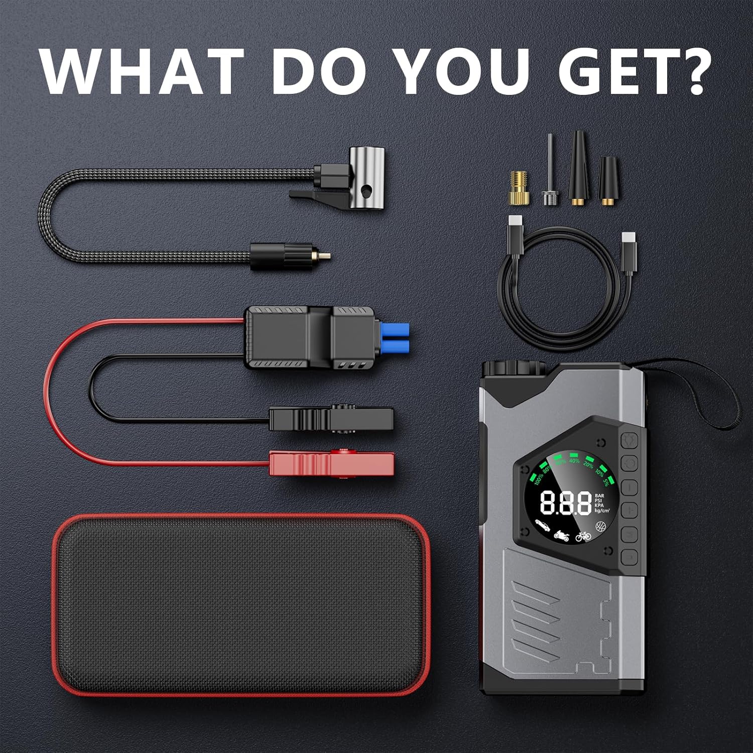 Zcyge 3000A Jump Starter Portable, Car Jump Starter with Air Compressor, 26800mAh Jump Starter Box for Car, Battery Booster Jump Start Power Bank Jumper Starter