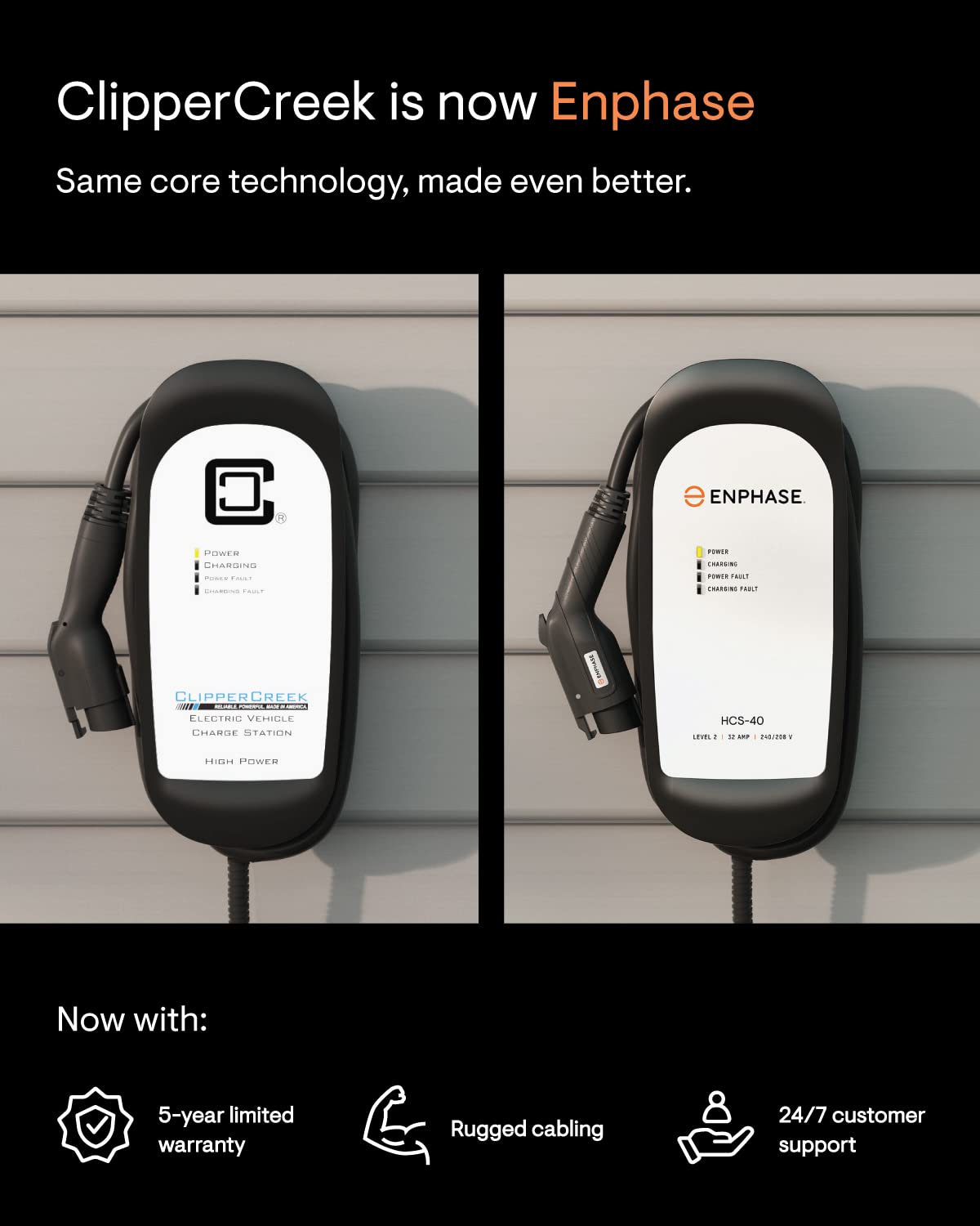64 Amp EV Charger, Enphase HCS-80, Hardwired, 240V, 15.4kW Power, Safety Certified, 5-Year Warranty, 25 ft Cable, J1772 Ruggedized Connector, Formerly ClipperCreek