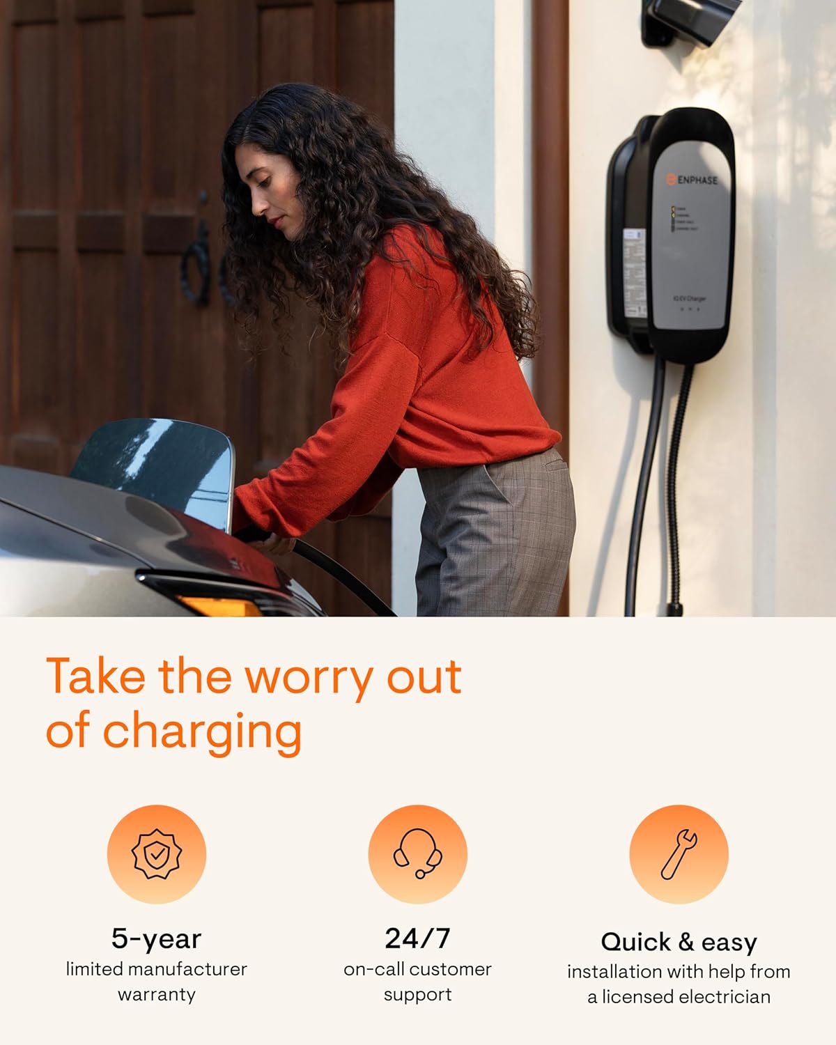 64 Amp Smart EV Charger - Enphase IQ 80, Hardwired, 15.4kW Power, 240V, Wi-Fi Connected, Safety Certified, 25ft Cable  Ruggedized J1772 Connector
