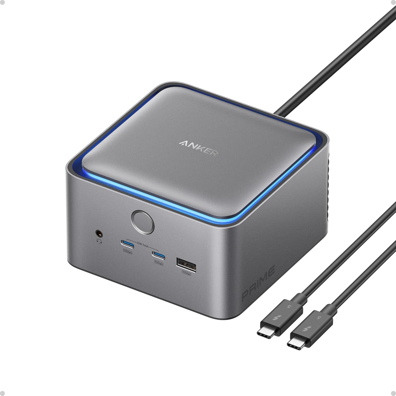 Anker Prime TB5 Docking Station, 14-in-1 Thunderbolt 5 Dock with 120Gbps Max Transfer, Thunderbolt Dock with 140W Max Charging, Cooling System, Ambient Lighting, Up to 8K for TBT 5/4 Laptops