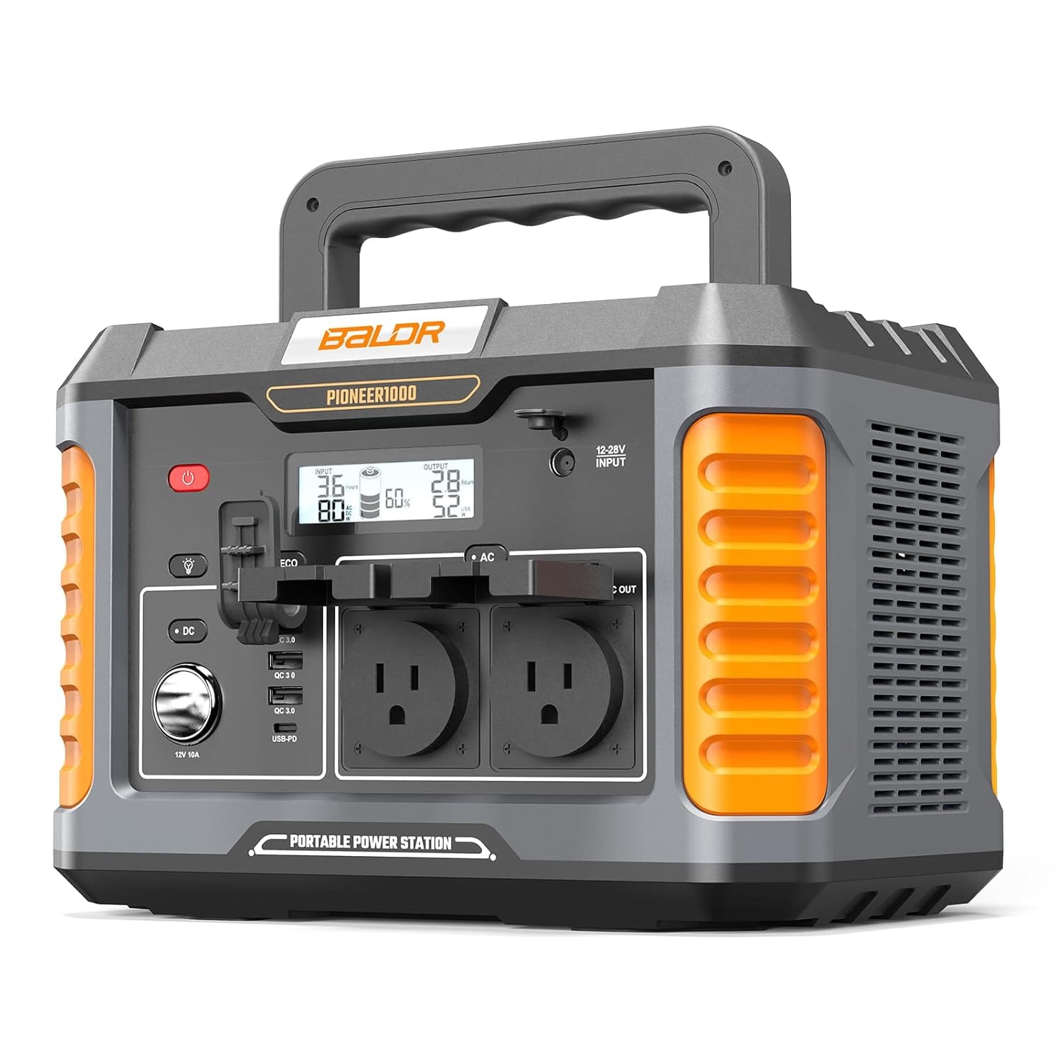 BALDR Portable Power Station, 1000W Output, 808Wh Capacity, AC Outlet, USB Ports, 110V Pure Sine Wave AC Outlet Backup Lithium Battery for Home Camping Emergency Use