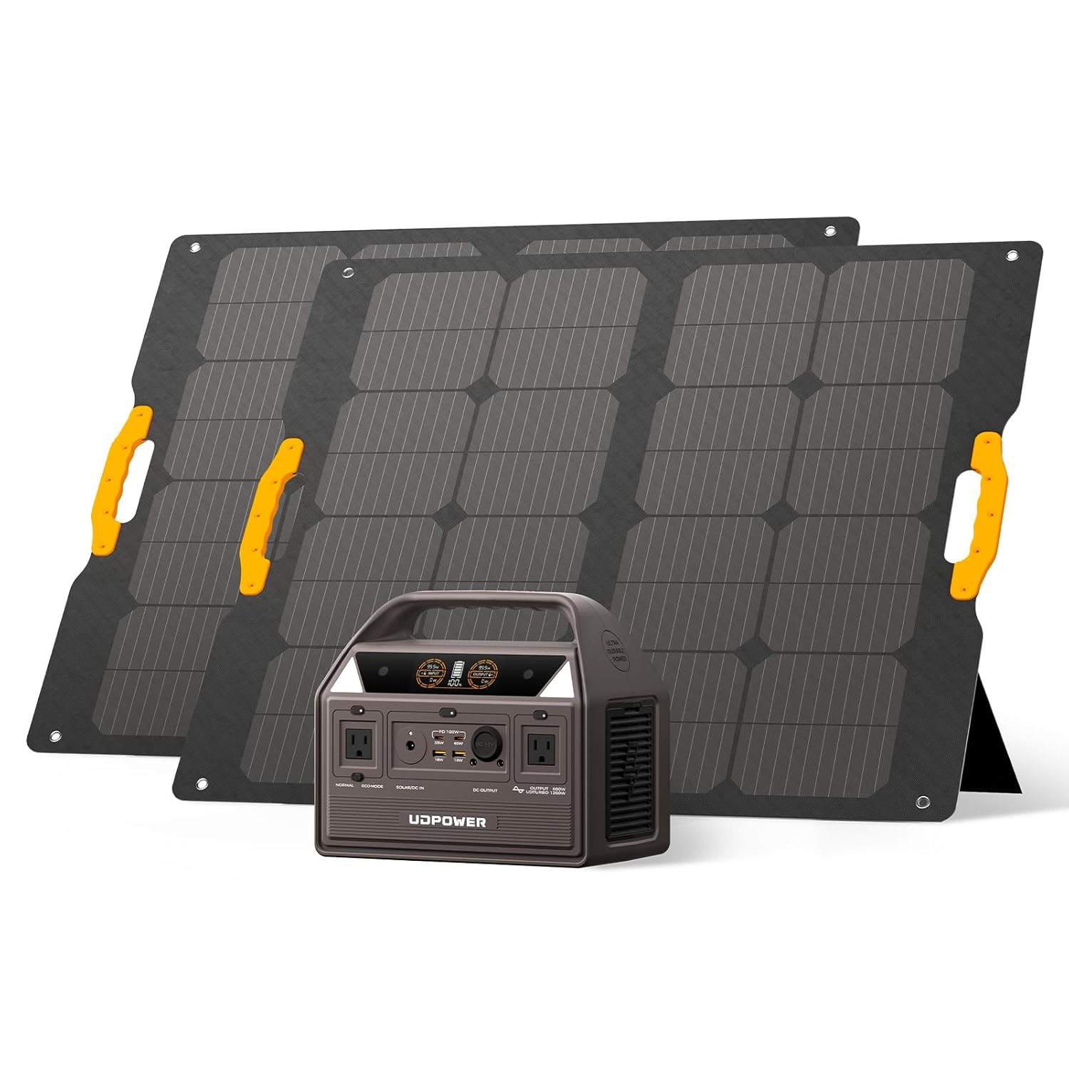 C600 Solar Generator with 2x120W Solar Panel, 595Wh LiFePO4 Battery 600W(Surge 1200W) Pure Sine Wave AC + Max 240W Solar Input, Portable Power Station for Home Backup/Outdoor/RVs/Emergency