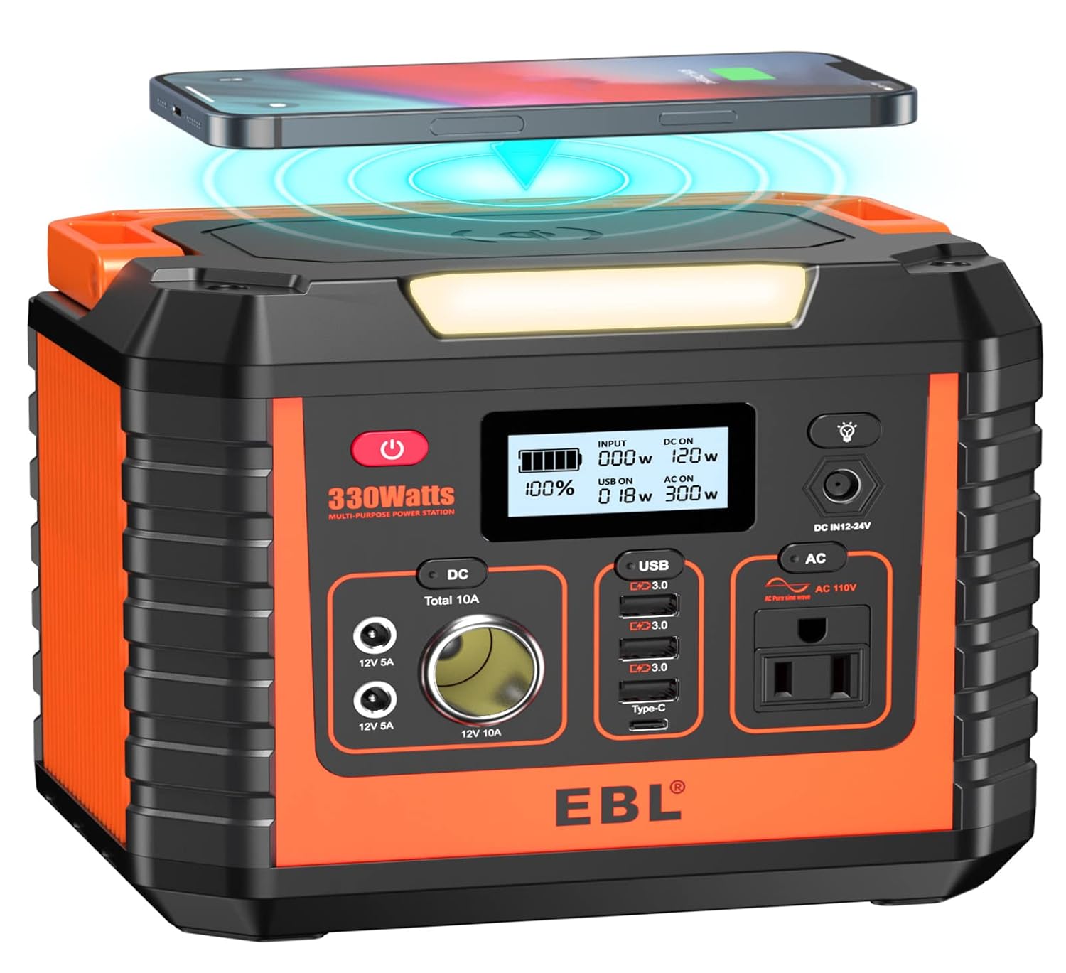 EBL Portable Power Station 300, 110V/330W Pure Sine Wave Solar Generator (Solar Panel Not Included) - Peak 600W Backup Lithium Batteries AC Outlet for Blackout Outdoors Camping Hunting Travel