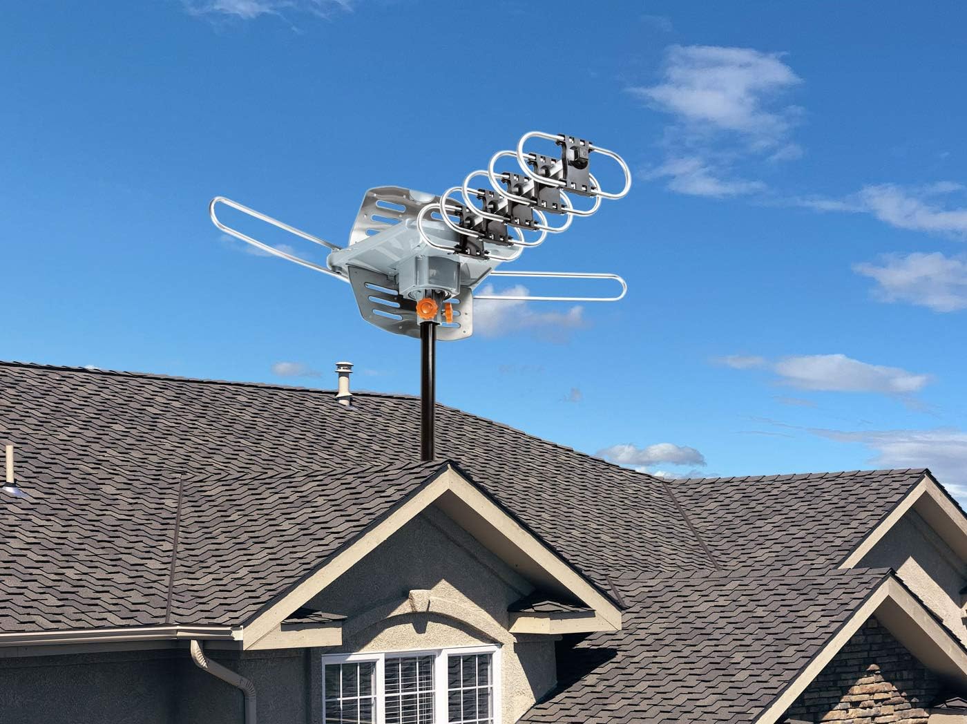Five Star Outdoor HDTV Antenna 150 Mile Long Range – 360° Rotating TV Antenna with Amplifier, Dual TV Output, Remote Control, Weatherproof, Support 4K 1080p UHF/VHF for 2–5 TVs