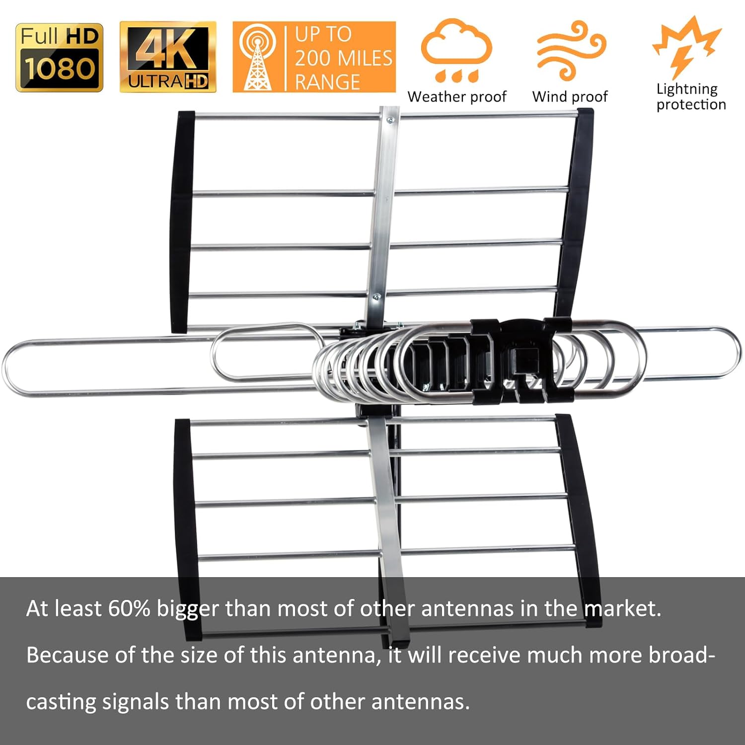 Five Star Outdoor HDTV Antenna up to 200 Mile Long Range, Attic or Roof Mount TV Antenna, Long Range Digital OTA Antenna for 4K 1080P VHF UHF Supports 4 TVs Installation Kit  J Mount