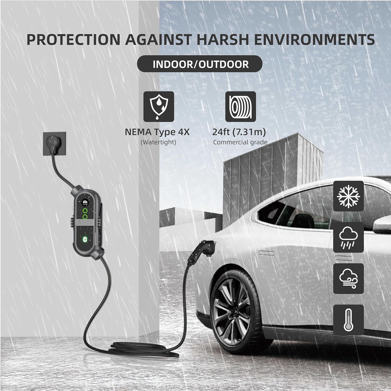 Level 2 240V/40A Fast EV Charger, ETL/FCC/Energy Star Certified, 24ft Cable, Wall Mount and Portable, 14-50R to 5-15P Adapter, LCD Screen, Indoor/Outdoor Charging Station, Dark Gray