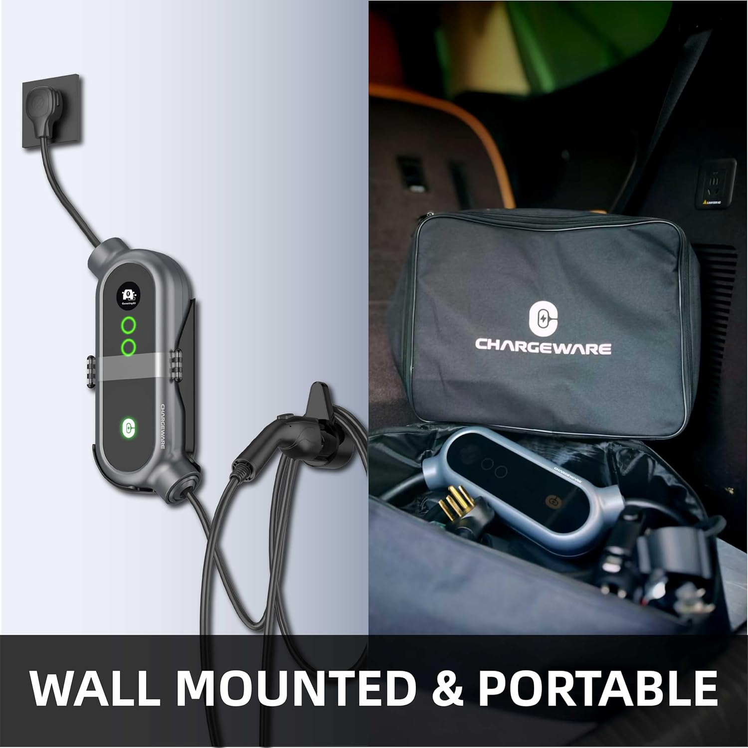 Level 2 240V/40A Fast EV Charger, ETL/FCC/Energy Star Certified, 24ft Cable, Wall Mount and Portable, 14-50R to 5-15P Adapter, LCD Screen, Indoor/Outdoor Charging Station, Dark Gray