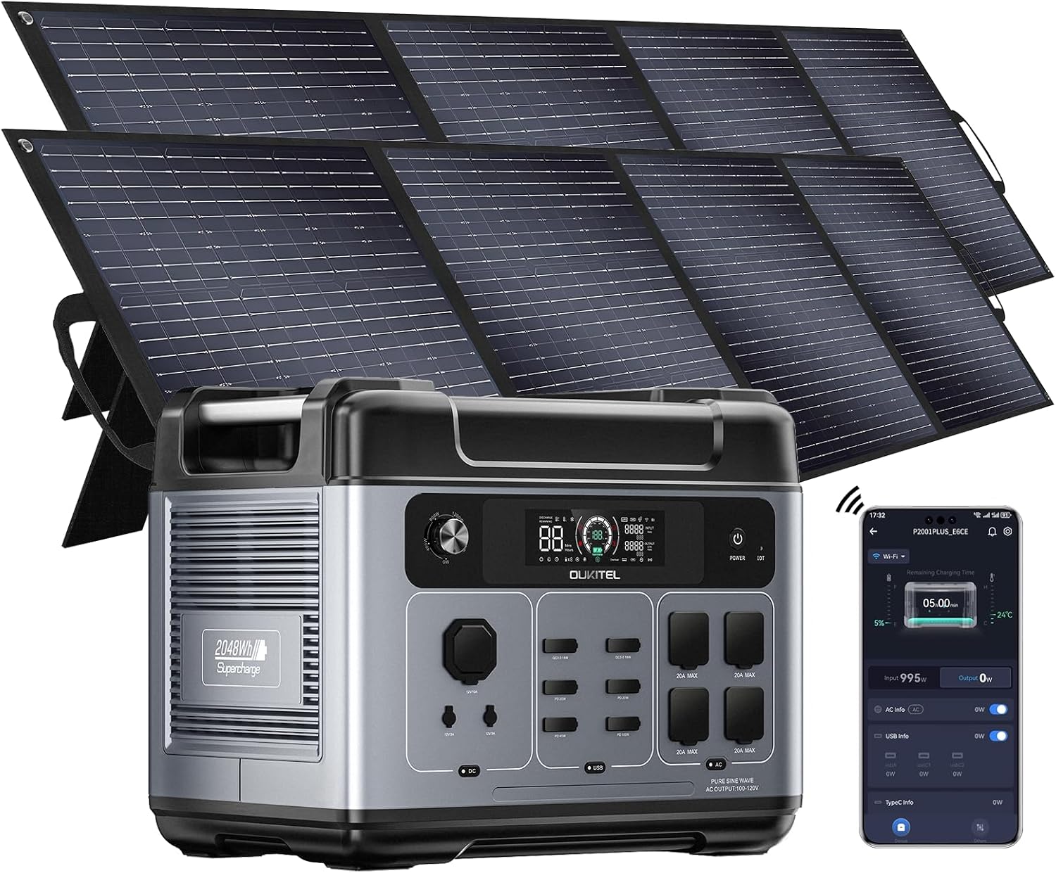 OUKITEL Portable Power Station 2048Wh, 2400W (5000W Surge), Pure Sine Wave AC Outlet, LiFePO4 Battery for Home Backup, Outdoors Camping